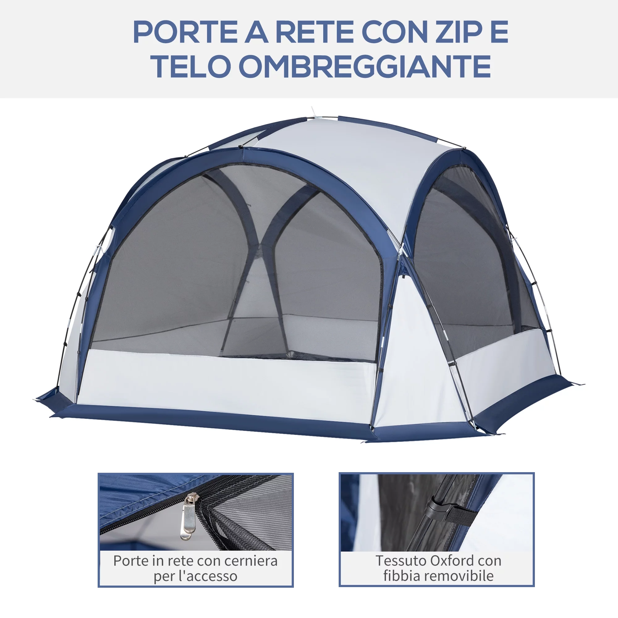 Outsunny Dome Tent for 6a??8 Persons, Camping Tent with 4 Zipped Mesh Doors, Lamp Hook, Portable Carry Bag, Screen Shelter Gazebos with 2 Pc Removal Wind/Sun Panel, White - Womvr