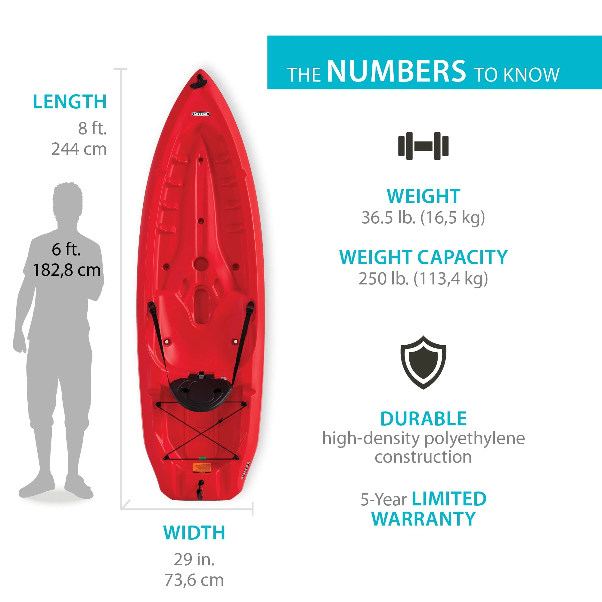 Lifetime Daylite 8 ft Sit-on-Top Kayak, Red (90775) - Womvr