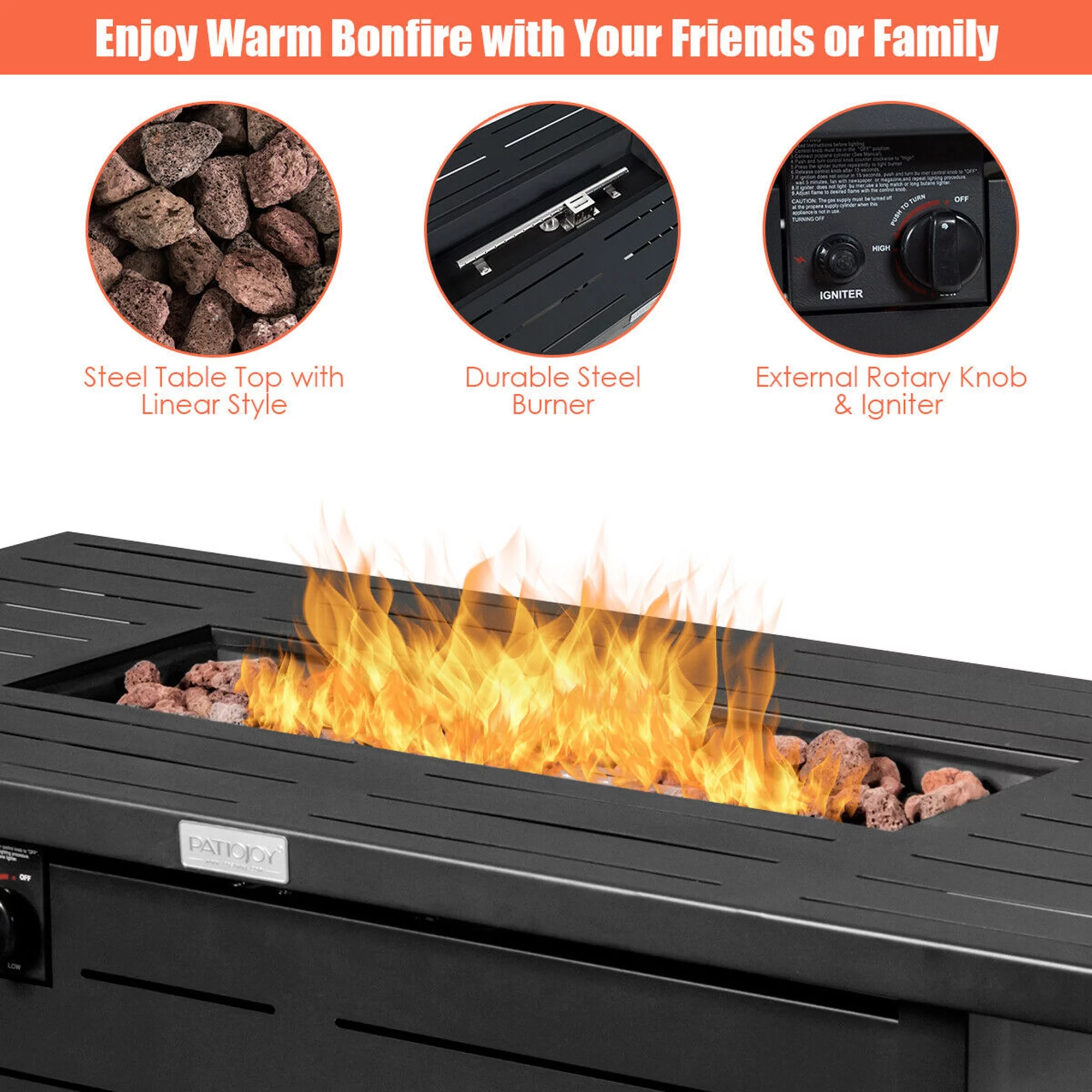 Gymax 42'' Rectangular Propane Gas Fire Pit 60,000 Btu Heater Outdoor Table W/ Cover - Womvr