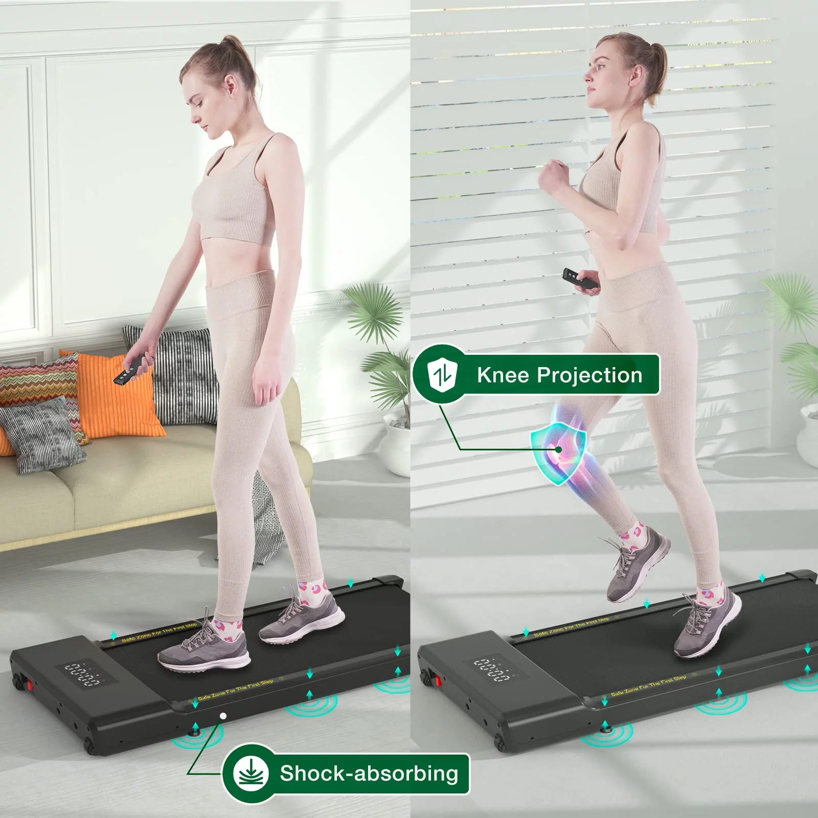 SSPHPPLIE Walking Pad 300lb, 40*16 Walking Area Under Desk Treadmillwith Remote Control ,2 in 1 Portable Walking Pad Treadmill for Home/Office/Exercise(White) - Womvr