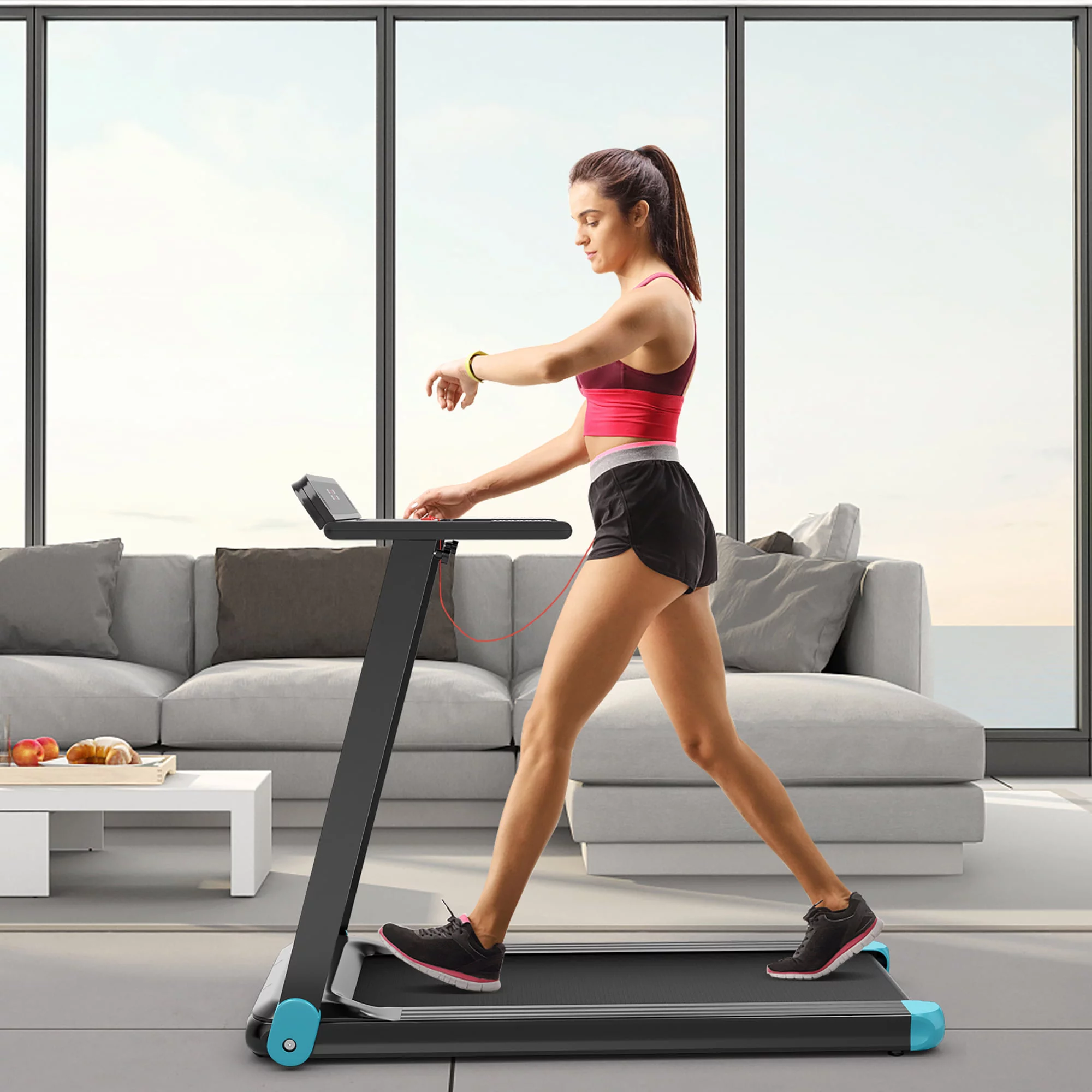 SuperFit  Electric Treadmill Compact Walking Running Machine w/APP Control Speaker - Womvr