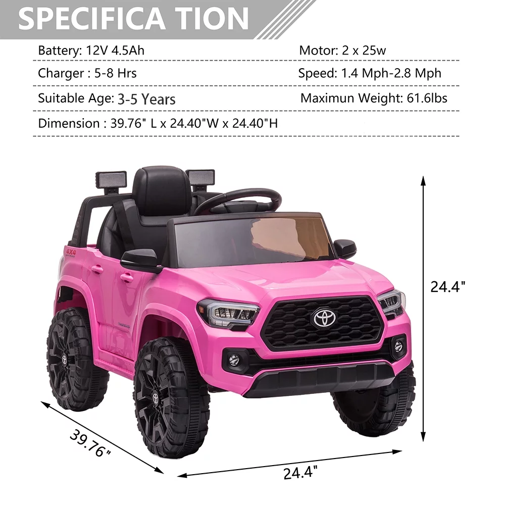 Licensed Toyota Tacoma Electric Ride on Vehicle for Kids, 12V Powered Ride on Car Toys with Remote Control, LED Lights, MP3 Player, Gray - Womvr