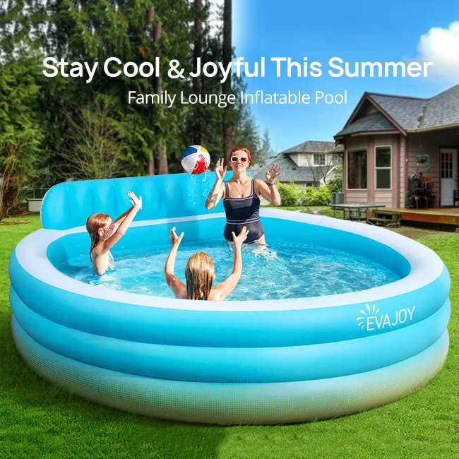 Evajoy Inflatable Pool, Family Lounge Swimming Pool with Seat for Kids Aldult, Round, 7.33 x 7.11 x 2.5 ft - Womvr