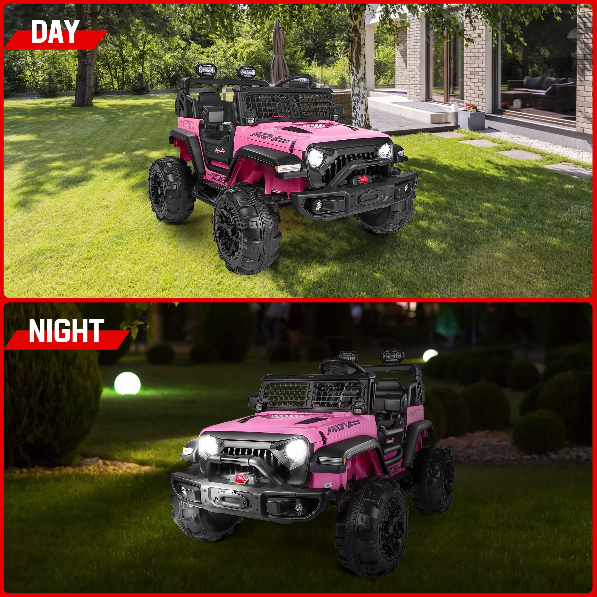 Wisairt 24V Kids Ride on Truck, 2 Seater Powered Ride on Car w/ Remote Control and Storage Space, 3 Speeds, Bluetooth, LED Lights (Black) - Womvr