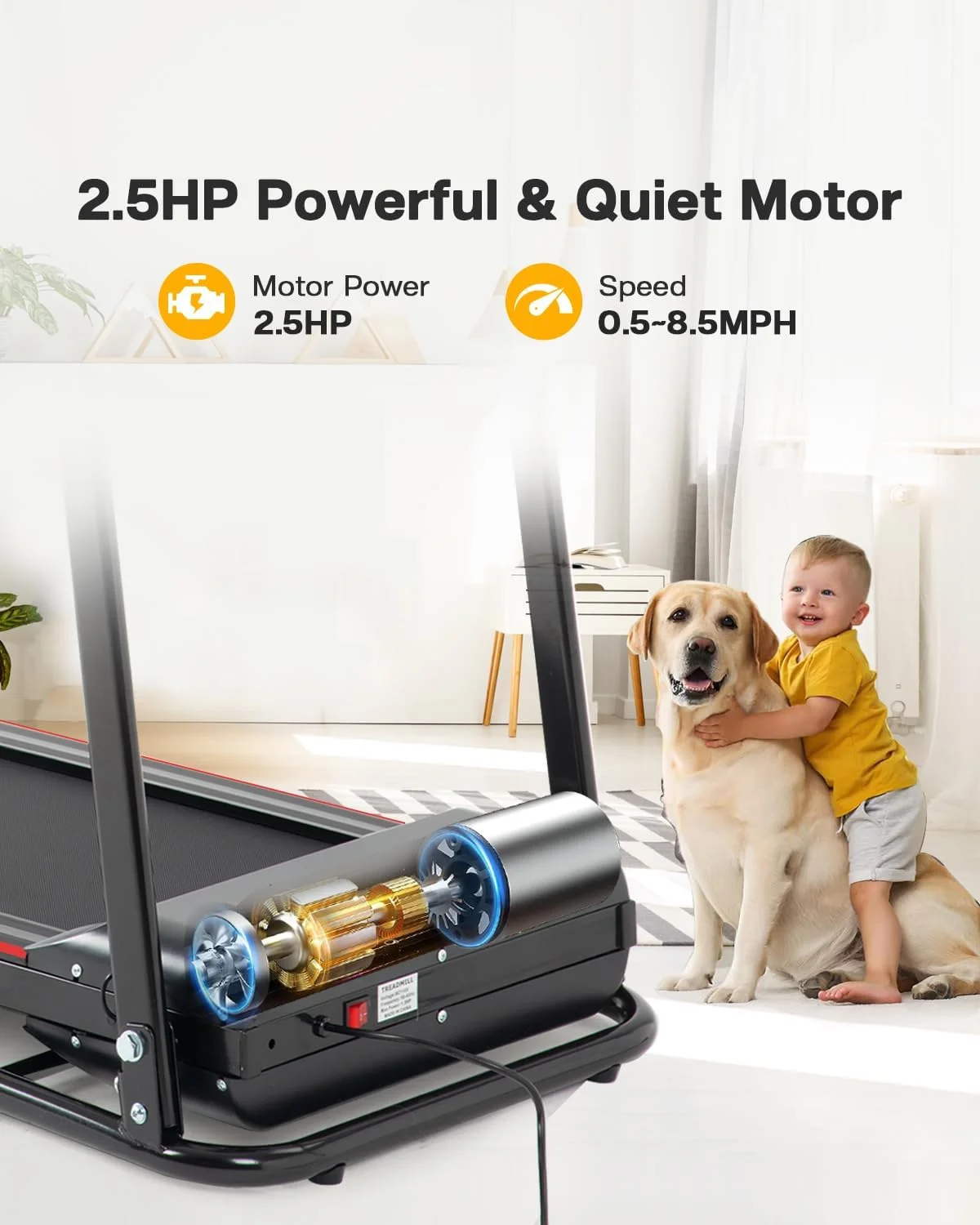 Foldable Treadmill with Incline and Bluetooth, 2.5HP Electric Folding Treadmill Running Walking Machine for Home Gym, Max 265 LBS Weight Capacity - Womvr