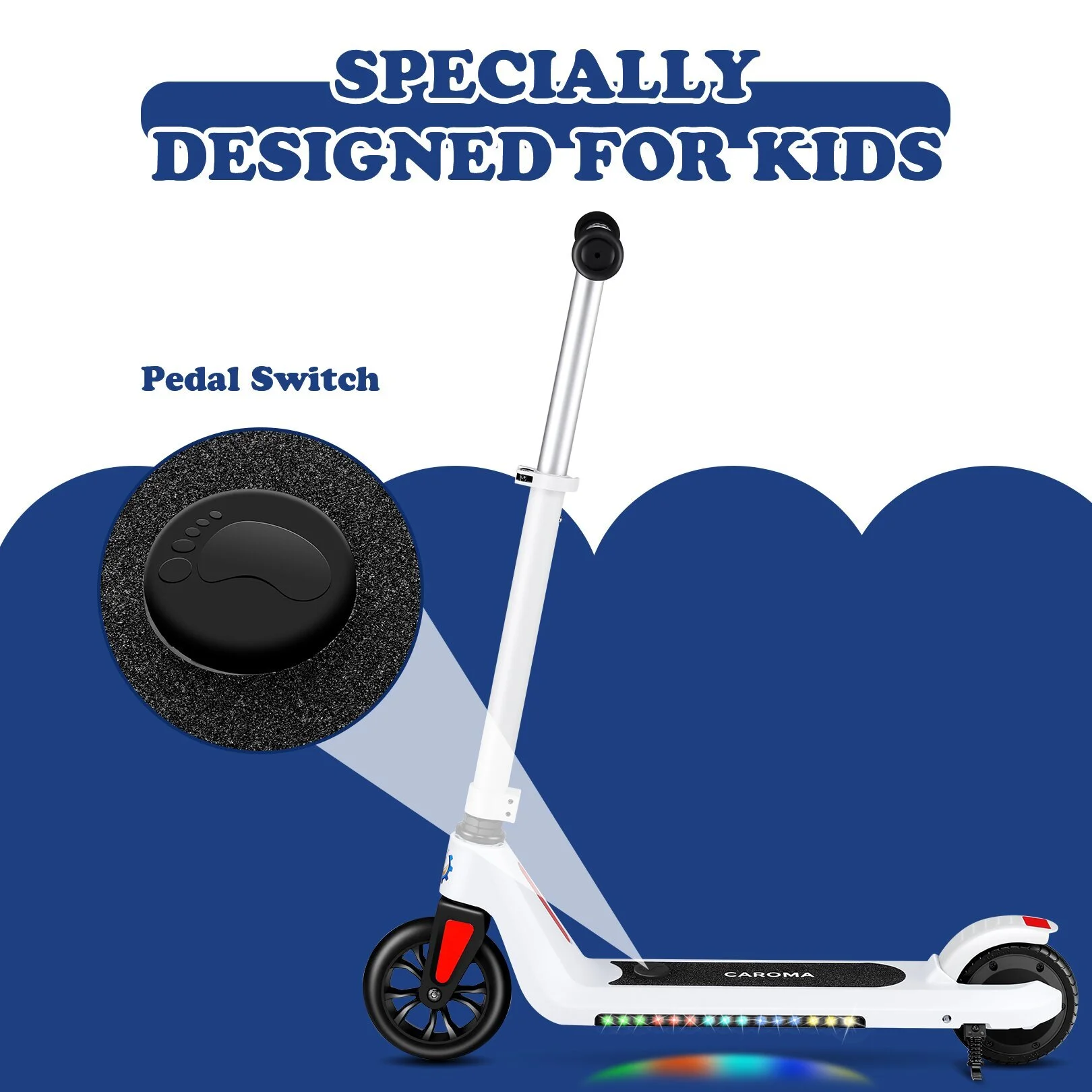 Caroma Kids Electric Scooter, 6+ Boys and Girls Safe Kick Scooter, Adjustable Speed and Handlebar - Womvr