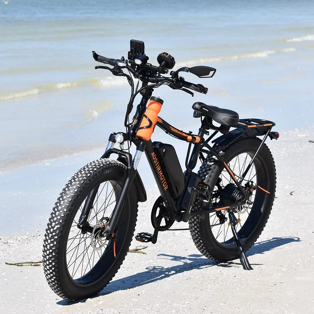 Aostirmotor Electric Mountain Bike, 48V 13AH Removable Lithium Battery 750W Ebike with Rack, 26