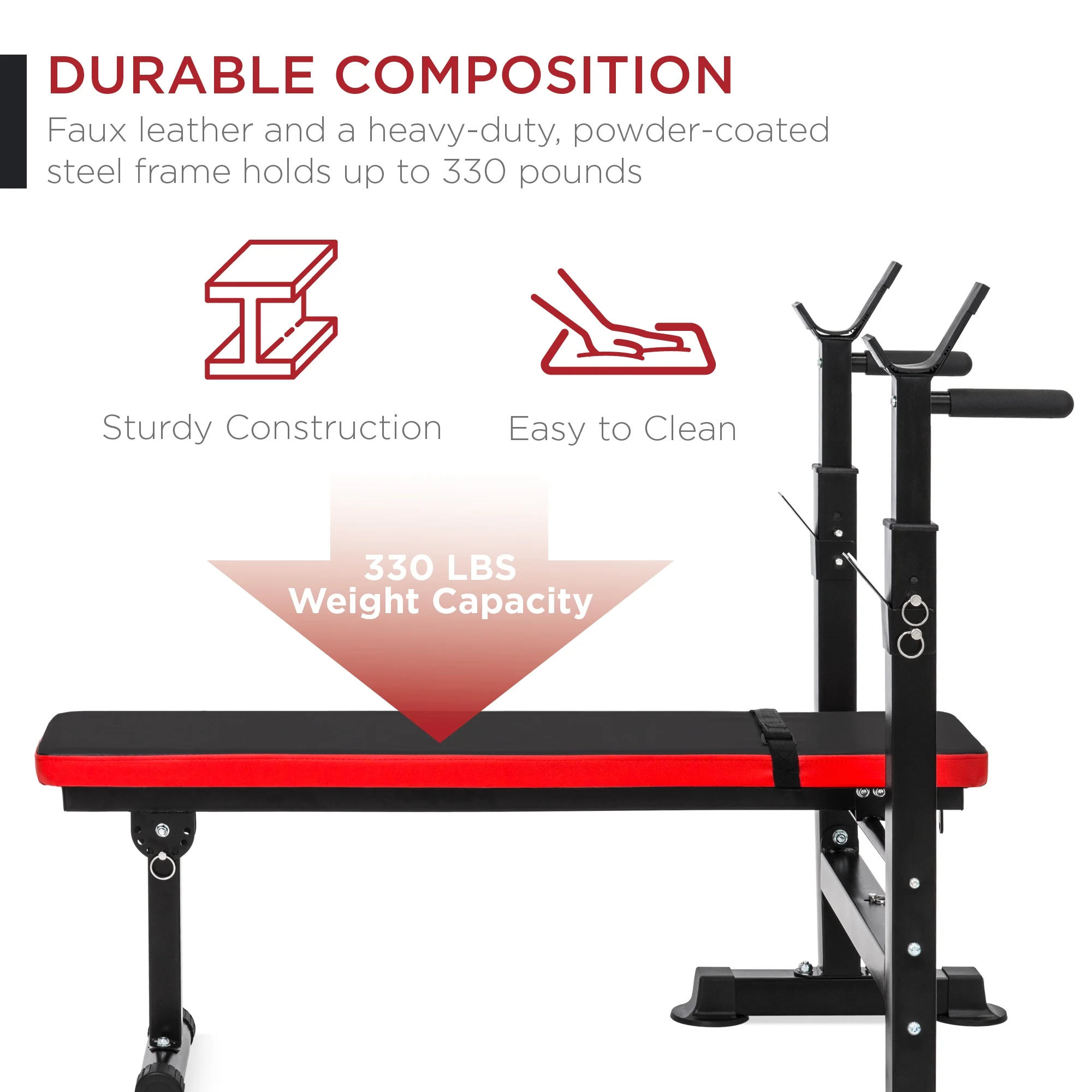 SUGIFT Adjustable Weight Bench with 330 Lbs. Black/Red - Womvr