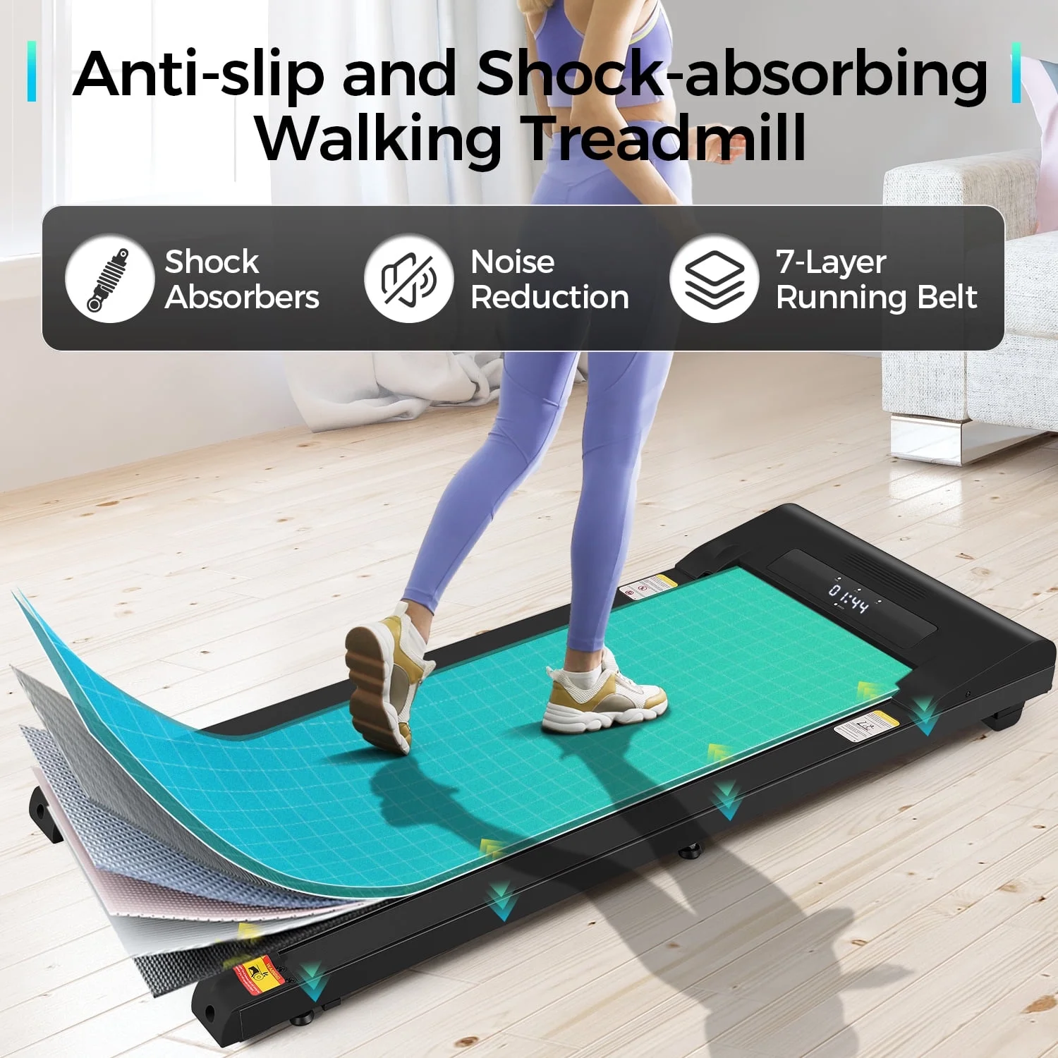 Adnoom Walking Pad Treadmill Under Desk Treadmills for Home,Smart App Remote Control 2.5HP Electric Jogging Running Machine with LED Display - Womvr