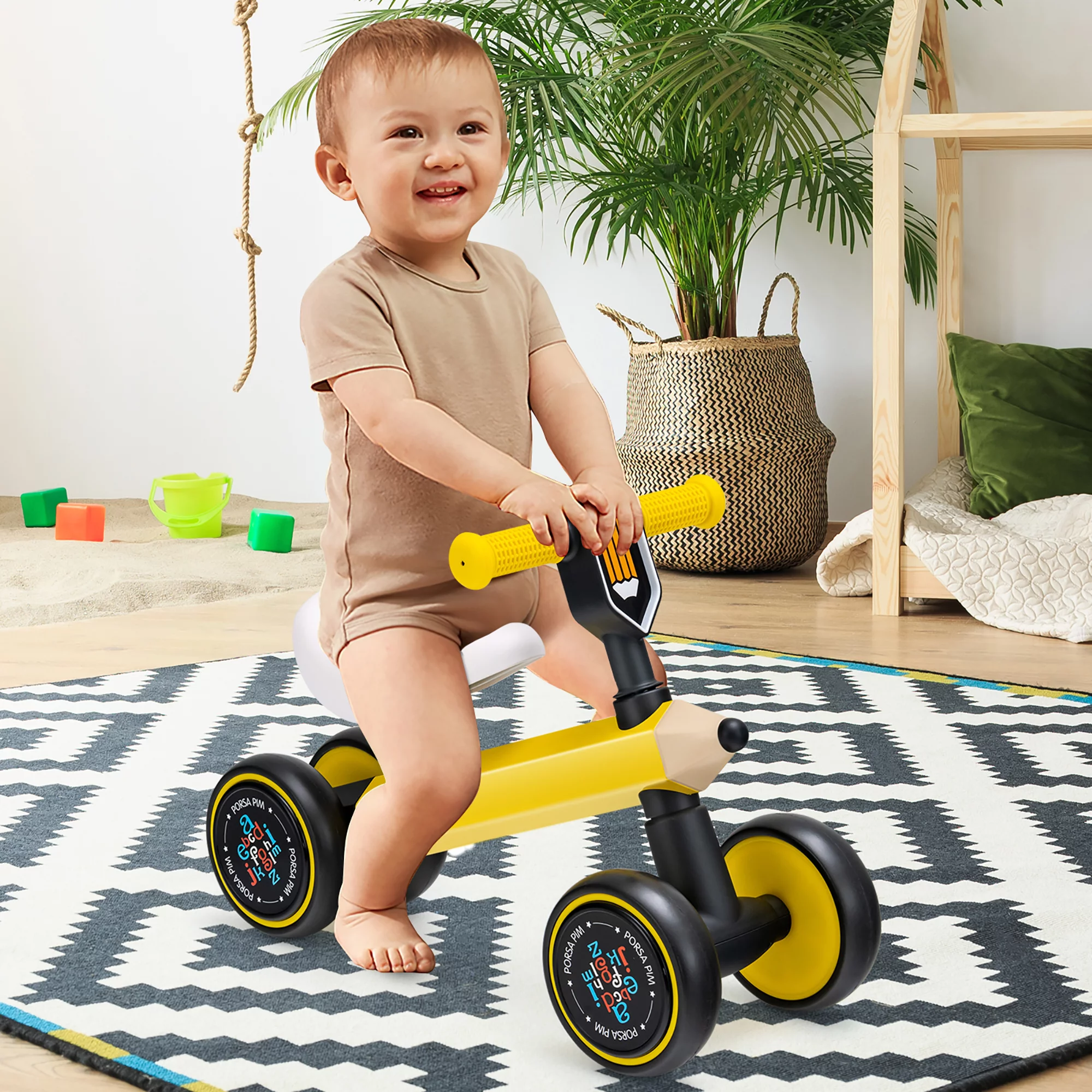 Costway Baby Balance Bike for 1-3 Years Old Riding Toy No Pedal for Boys & Girls Yellow - Womvr