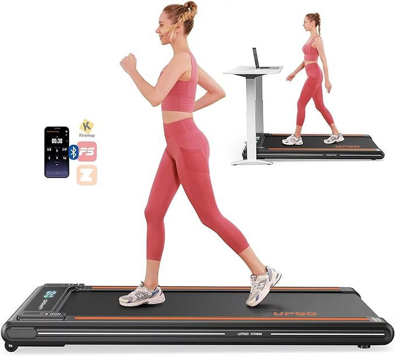 UPGO 2.5HP Walking Pad Under Desk Treadmill with Remote Control, Bluetooth and LED for Home/Office, Walking Jogging Machine with 265 lbs Weight Capacity - Womvr