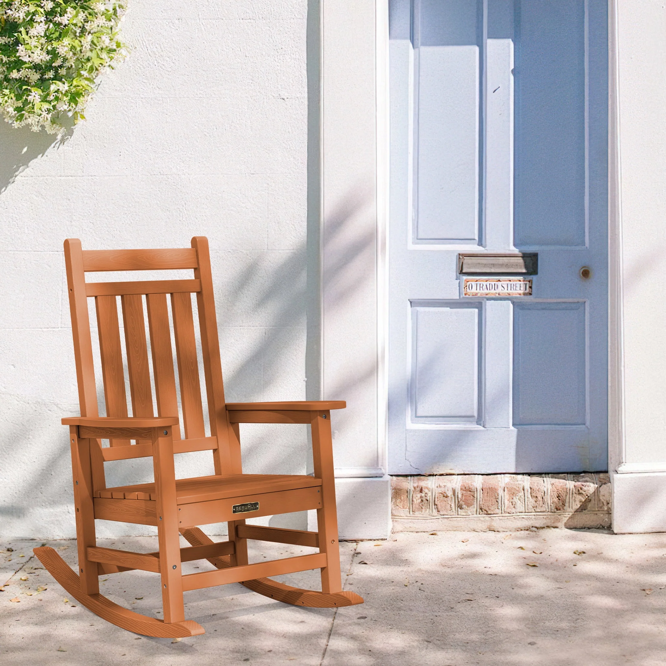 SERWALL Outdoor Oversized Slat Rocking Chair, HDPE Plastic Porch Rocker, Gray - Womvr