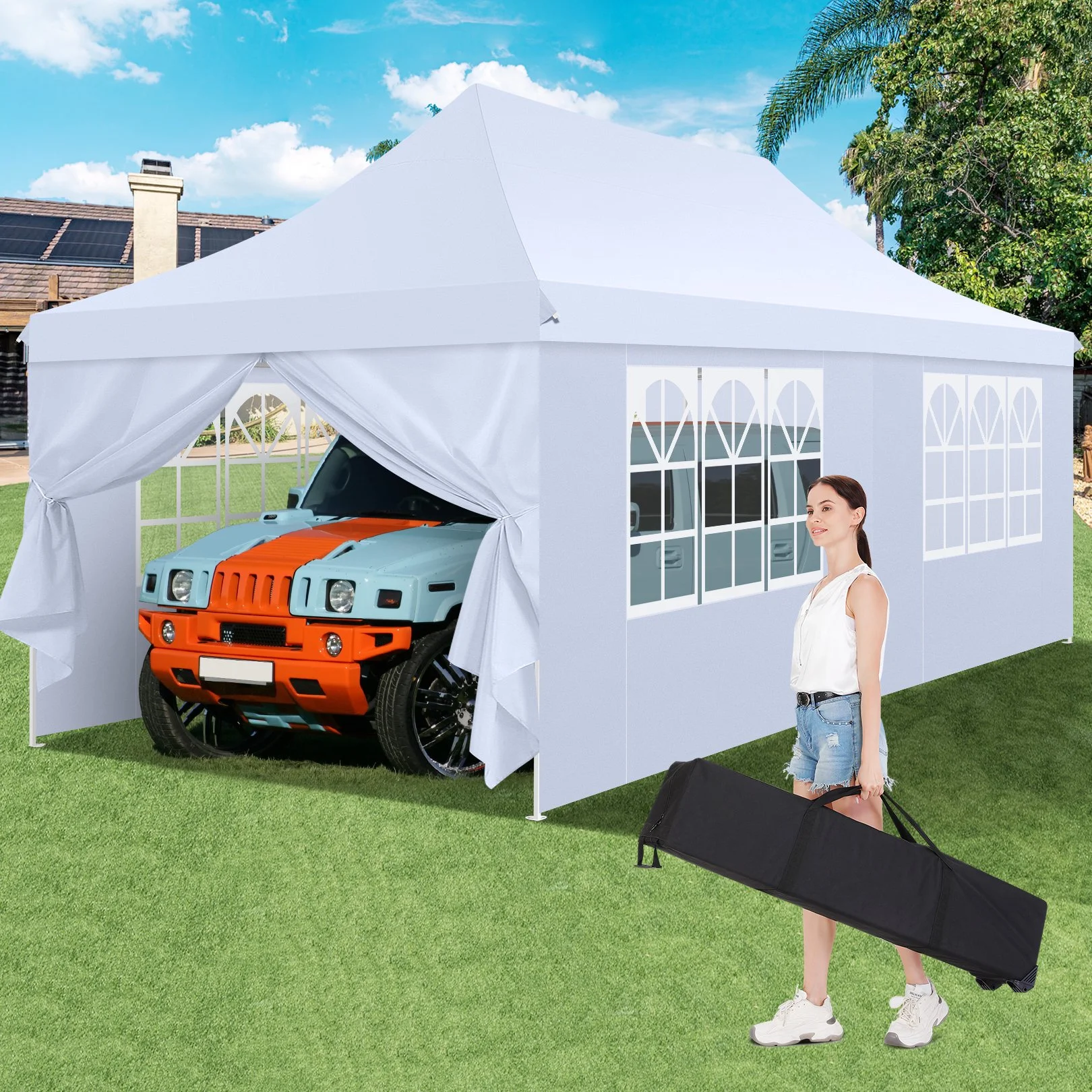 SANOPY 10' x 20' Outdoor Canopy Tent EZ Pop up Canopy Party Tent Outdoor Event Instant Tent Gazebo with 6 Removable Sidewalls & Carry Bag for Camping Wedding Picnic(Blue) - Womvr