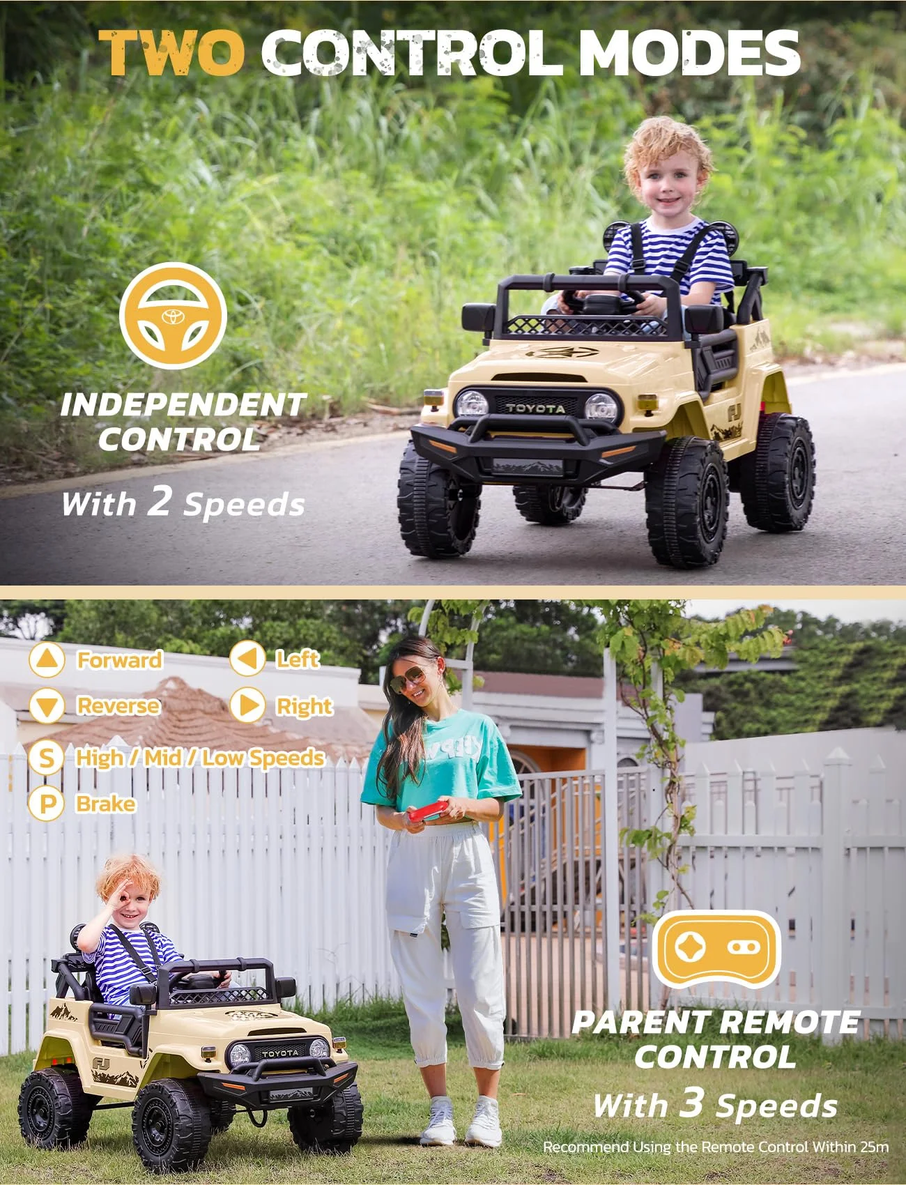 Toyota FJ Cruiser Ride on Car, 12V Powered Off-Road Toys for Kids w/ Remote,Spring Suspension,6 LED Lights,Camo Green - Womvr