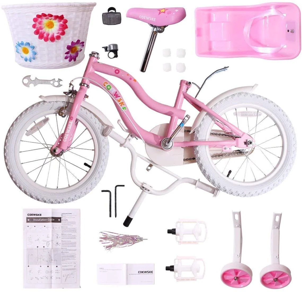 Coewske Princess Kids Bike 14 inch Boys Girls Bicycle with Training Wheels, Pink - Womvr