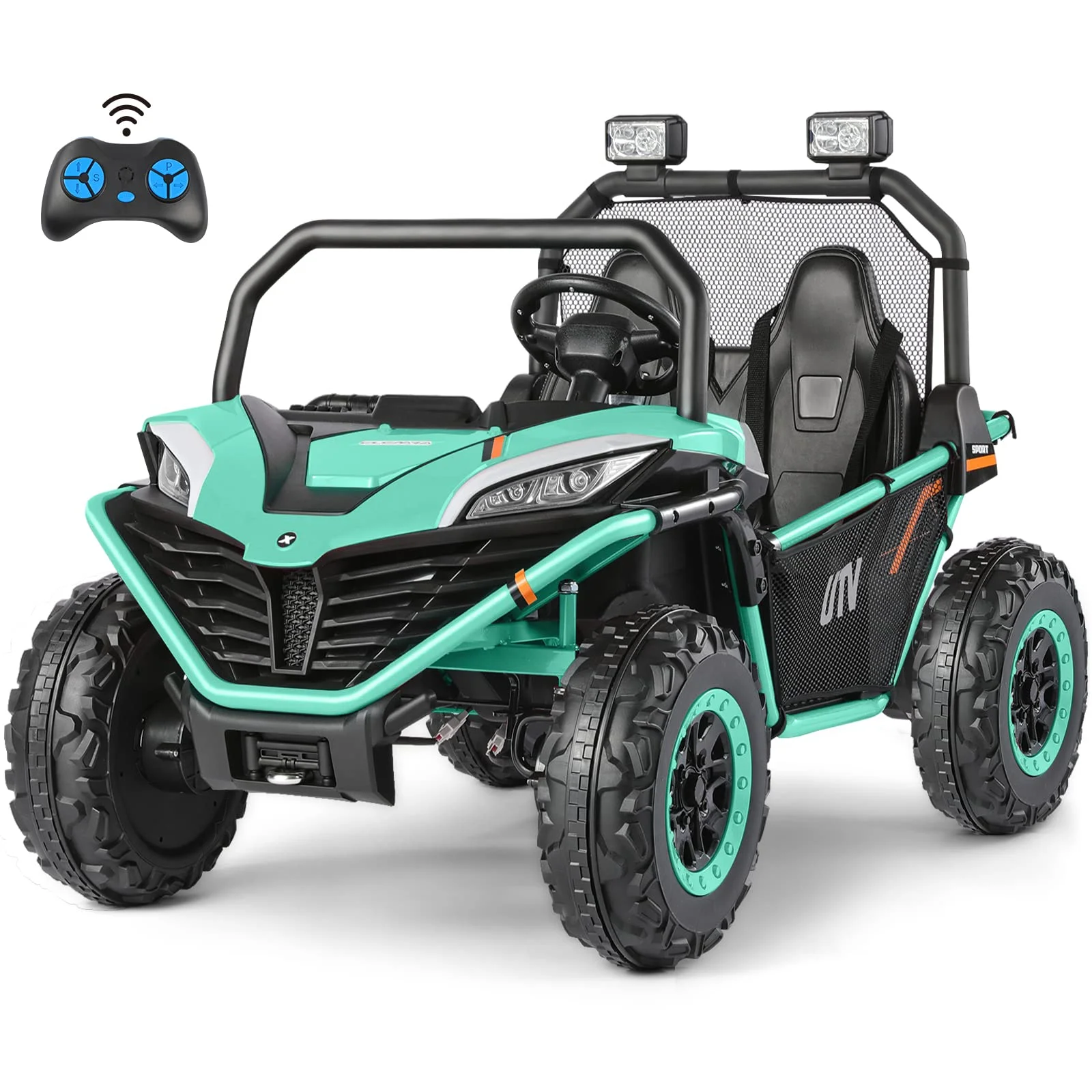12 V Ride on Car,2 Seater Powered on Truck,4WD Electric Off-Road,Remote Control,Spring Suspension Ride on UTV for 3-8 Kids,Blue - Womvr