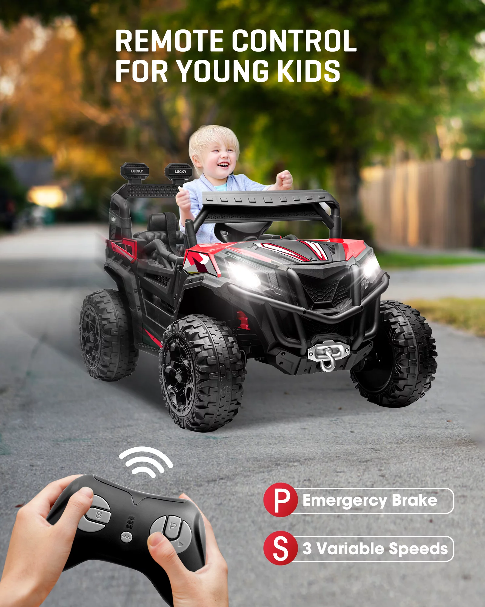 TOKTOO 24V Ride on Car, 4WD Powered Ride on UTV with Remote Control & Trunk Storage Space,  1 Seater Kid Car for Boys Girls -Blue - Womvr