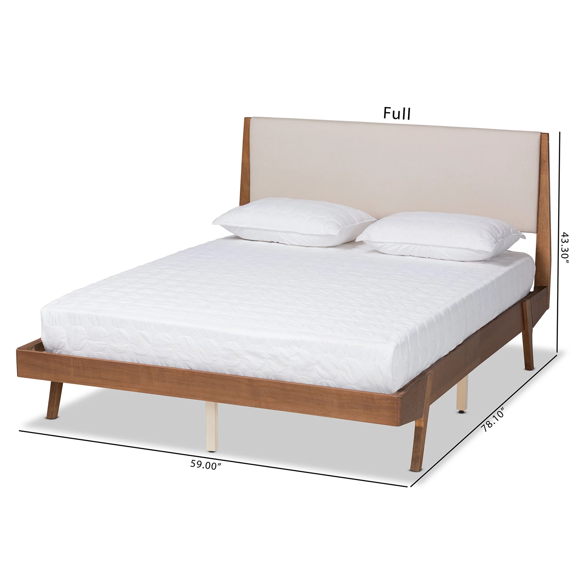 Baxton Studio Sennae Mid-Century Modern Beige Fabric Upholstered and Walnut Brown Finished Wood Queen Size Platform Bed - Womvr