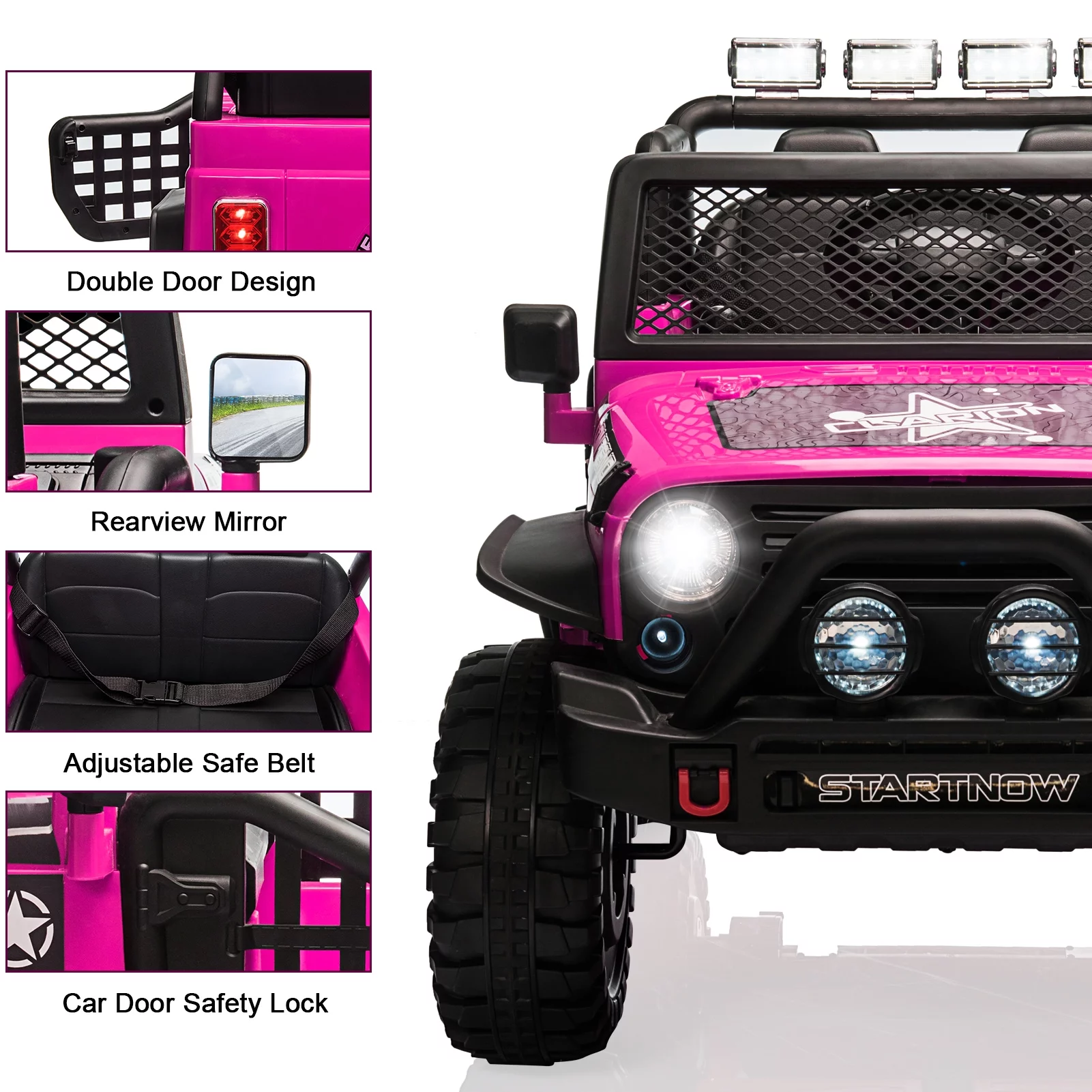 CAIDI 12 V Kids Ride On Truck, 2-Seater Battery Powered Toy Car w/ Remote Control, Spring Suspension, Bluetooth, LED Lights - Womvr