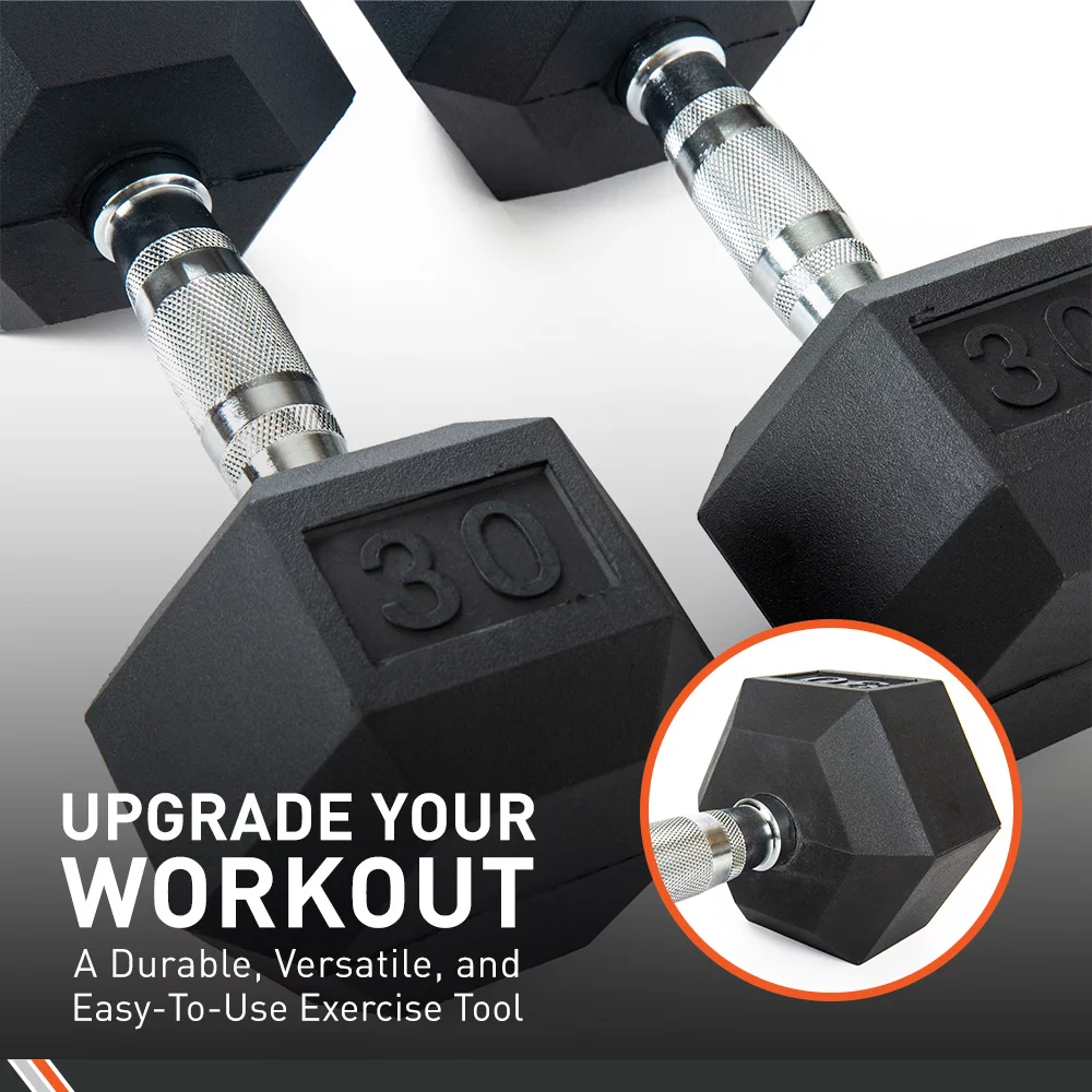 Body Sport Rubber Encased Hex Dumbbell - Set of Two - Black/Metal - 20 Pounds - Womvr