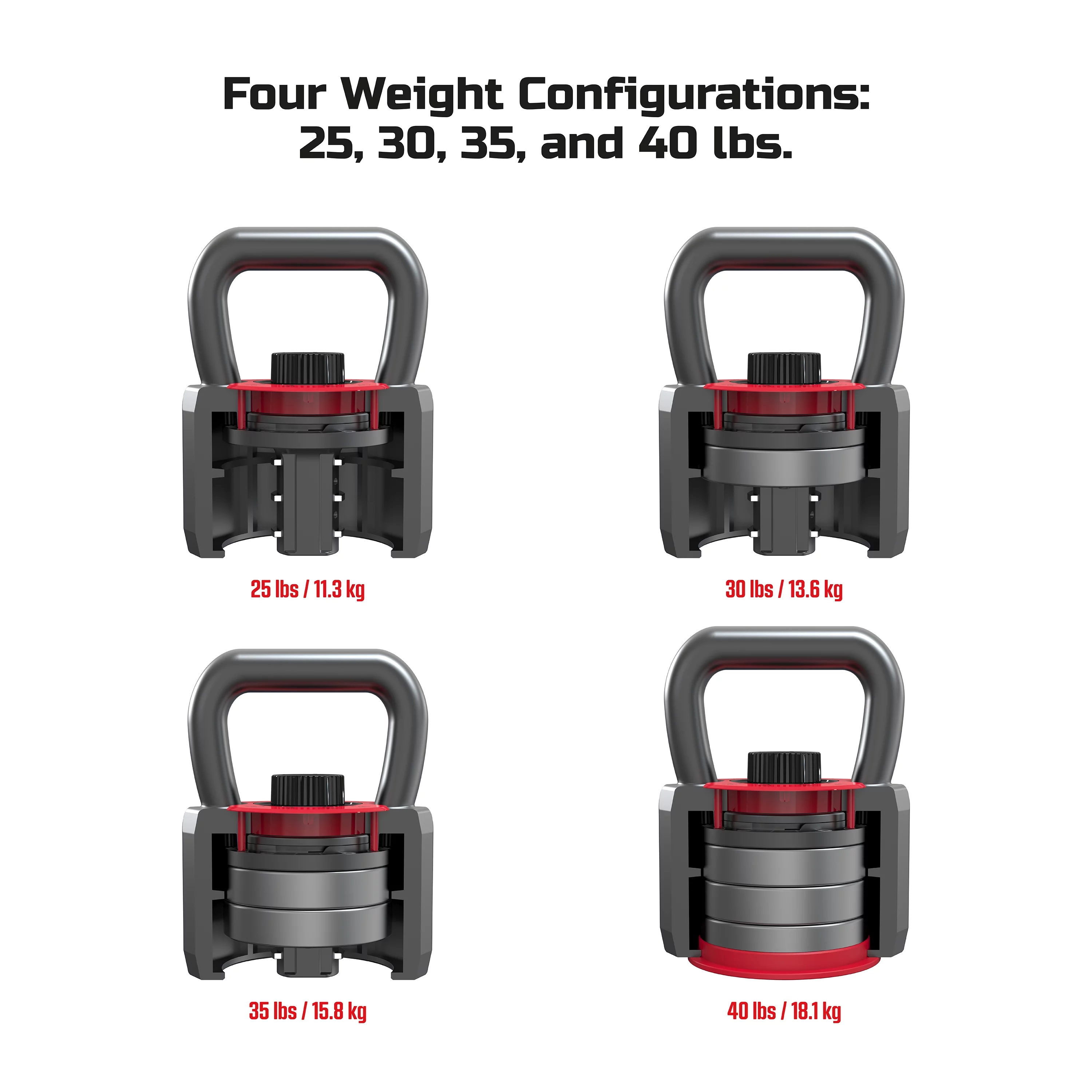 FitRx SmartStack Adjustable Kettlebell for Home Gym, Quick-Select Fitness Weights 25-40 lbs. - Womvr