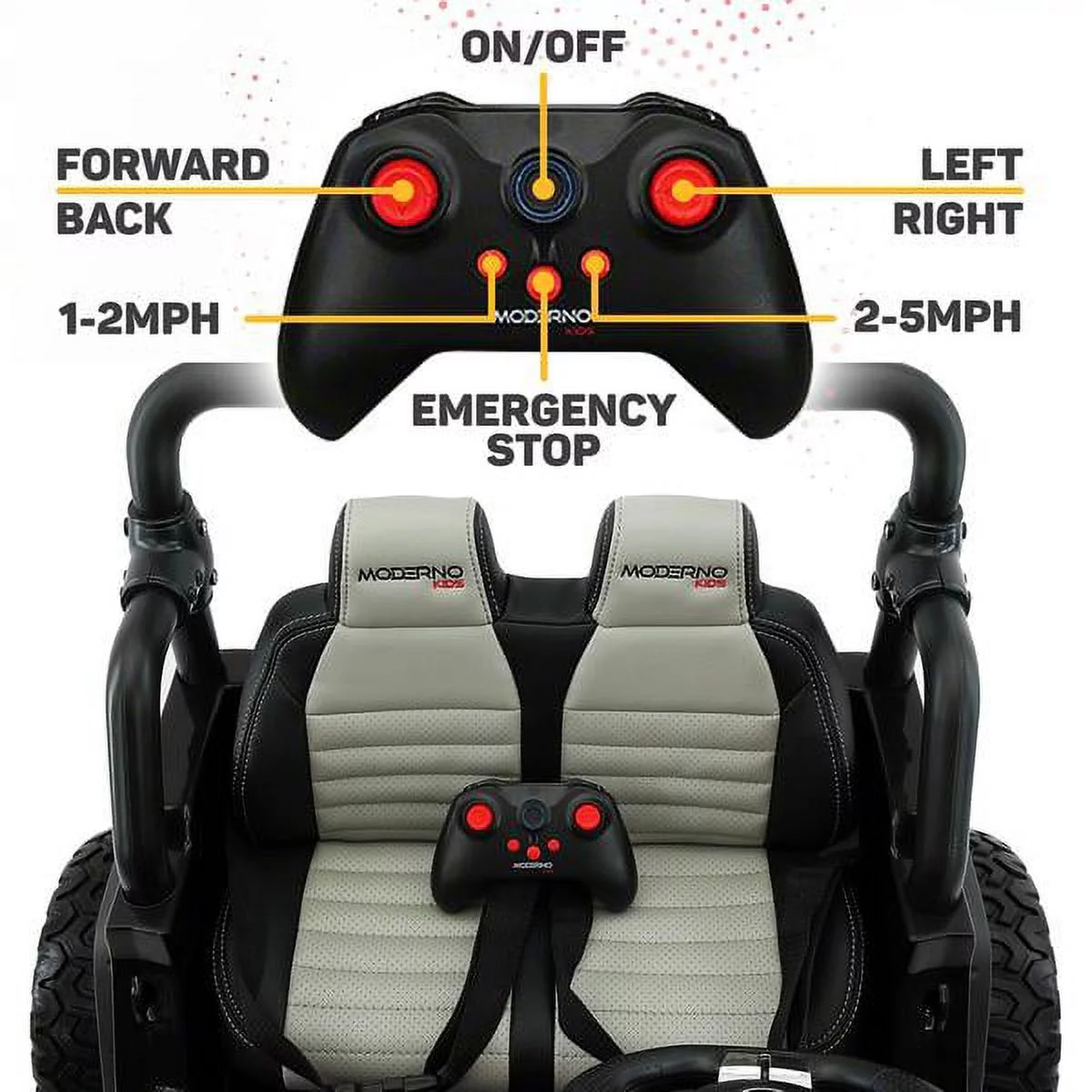 Two (2) Seater 24V Ride On Kids Car Truck with Remote Large Battery Licensed Kid Car to Drive 3 Speeds, Leather Seat, MP3 Music by Bluetooth, FM Radio, Rubber Tires - Womvr