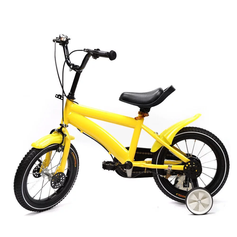 Loyalheartdy 14 Inch Yellow Kids Bike Adjustable Height Children Bicycle Universal Child Cycle with Safe Training Wheels - Womvr
