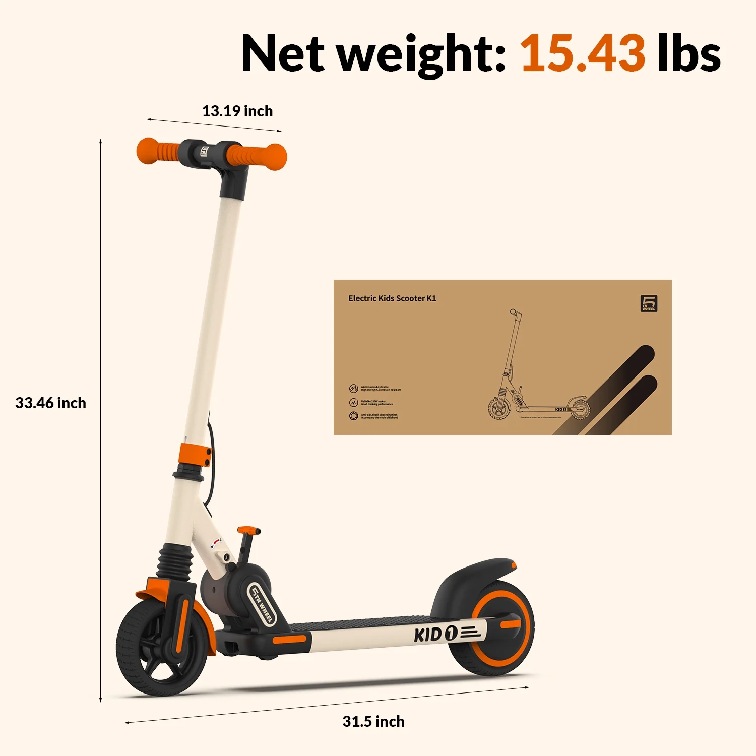 5TH WHEEL K1 Electric Scooter for Kids Ages 6-14 with 6.5