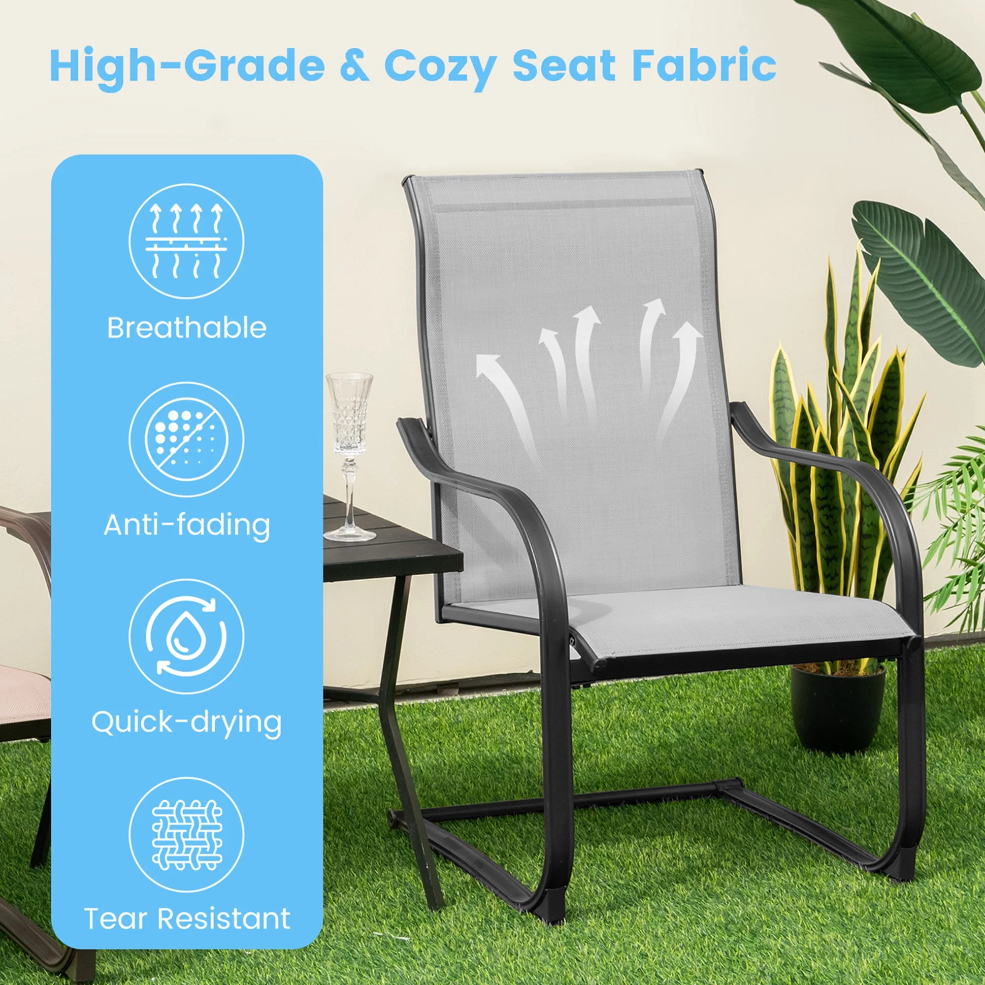 Costway 2pcs C-Spring Motion Patio Dining Chairs All Weather Heavy Duty Outdoor Black - Womvr