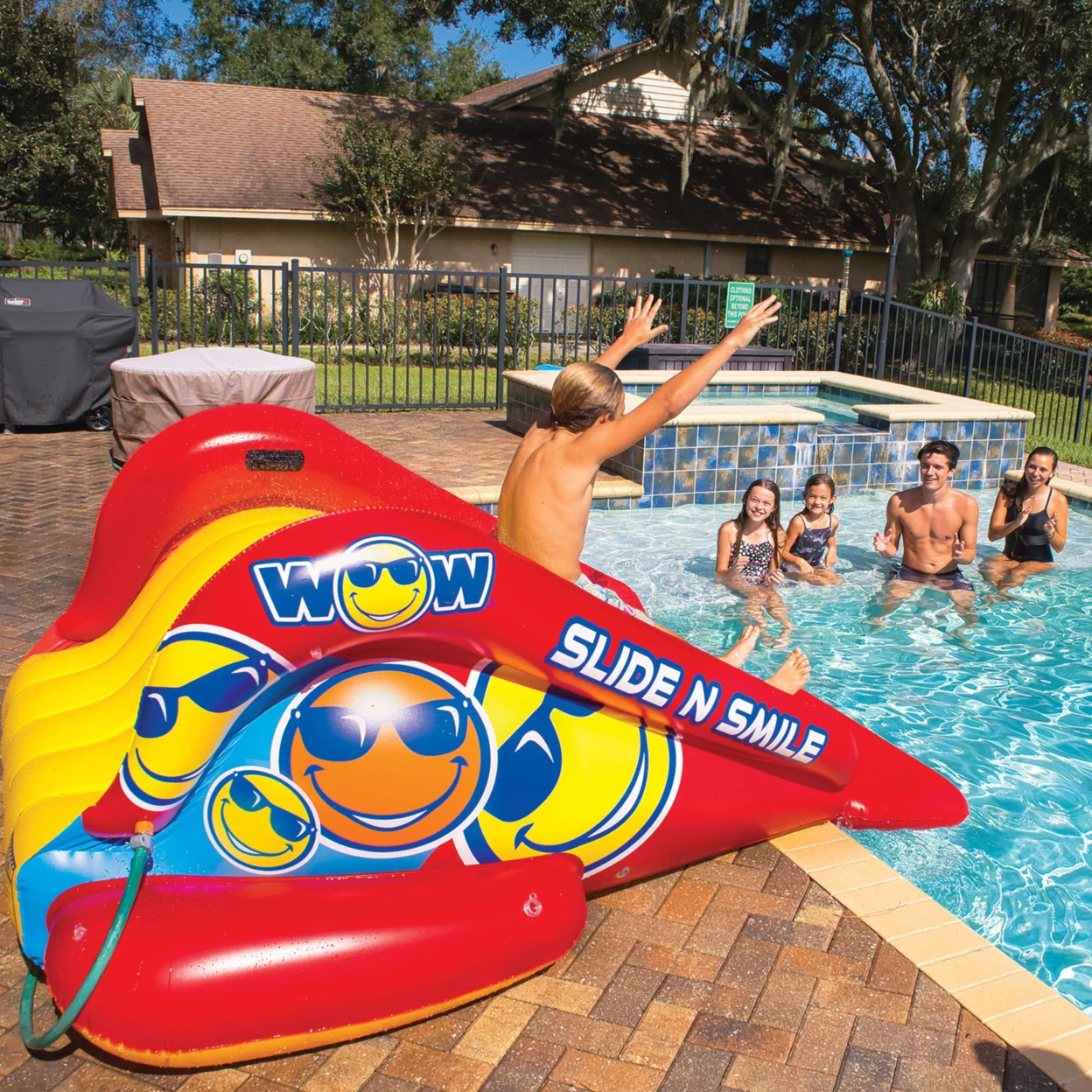 WOW Sports Slide N Smile Inflatable Pool Slide with Sprinklers for Kids and Adults - Womvr