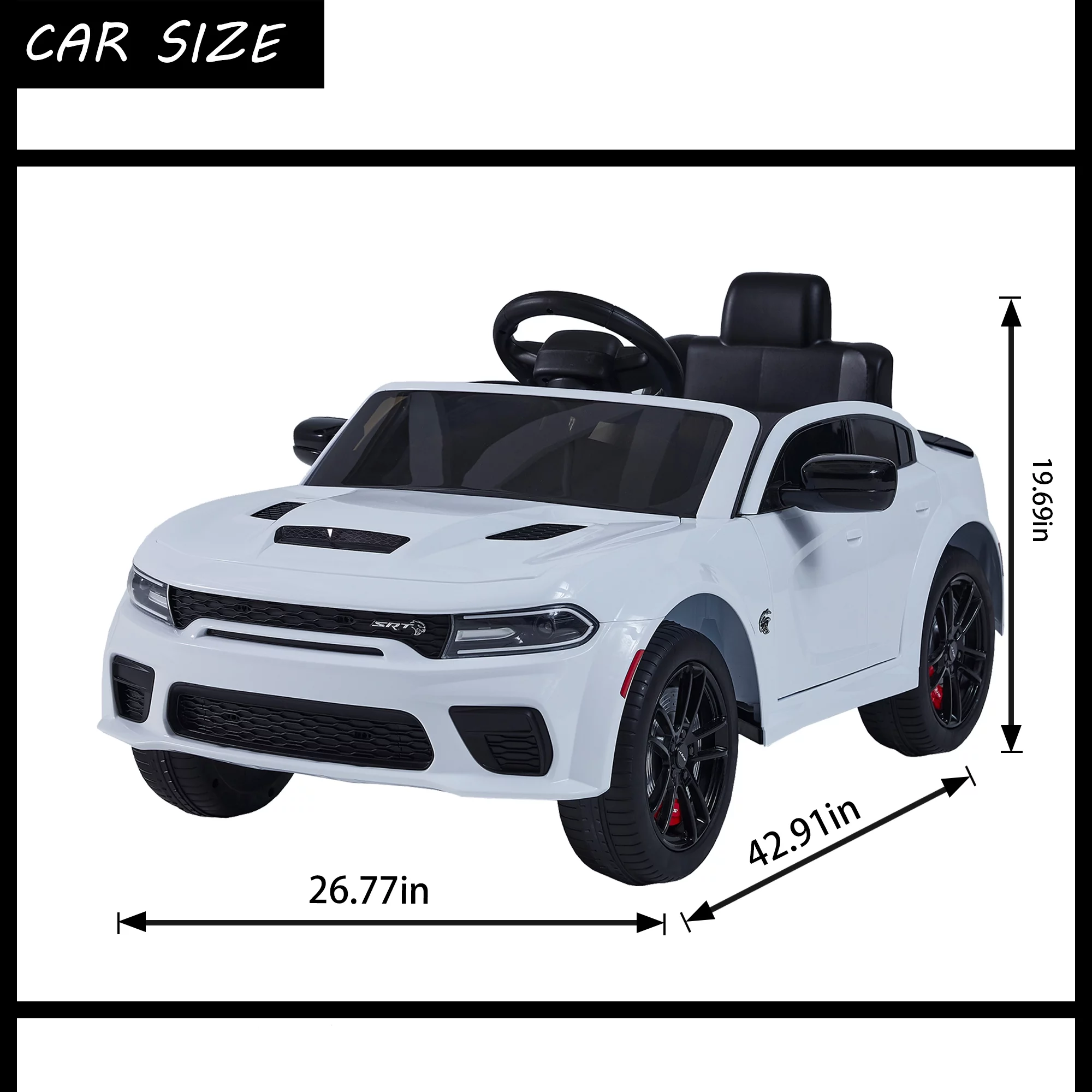 uhomepro Black 12 V Dodge Charger SRT Hellcat Battery Powered Ride on Cars with Remote Control, Bluetooth, LED Light and MP3 Player - Womvr