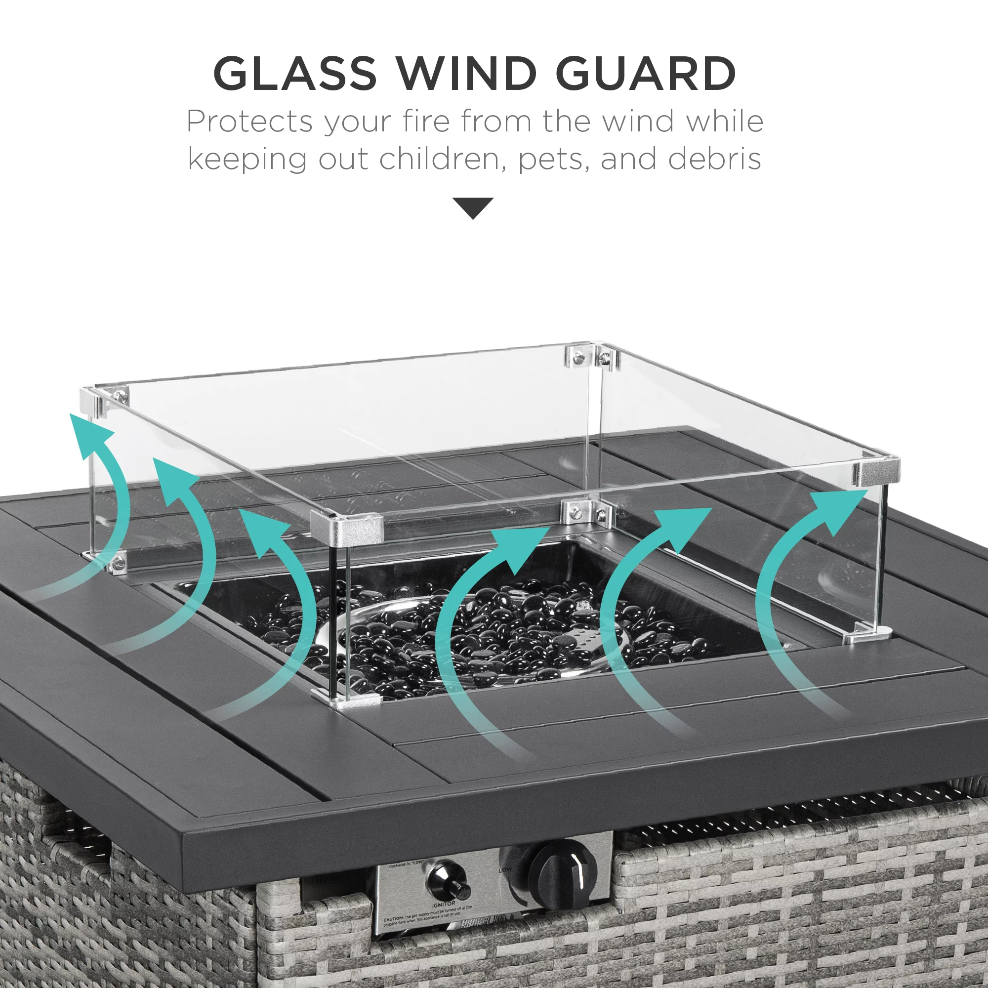 Best Choice Products 32in Fire Pit Table 50,000 BTU Outdoor Wicker Patio w/ Wind Guard, Glass Beads, Cover - Ash Gray - Womvr