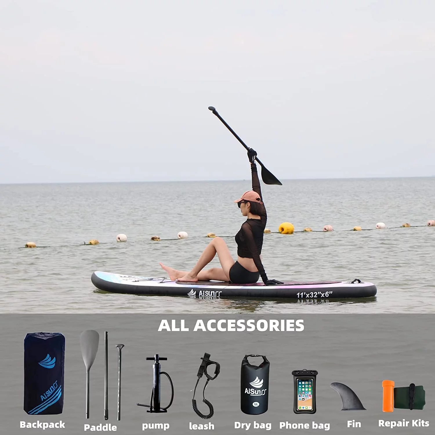 AISUNSS Inflatable Stand up Paddle Board 11ft with Premium SUP Accessories Purple Paddle Board - Womvr