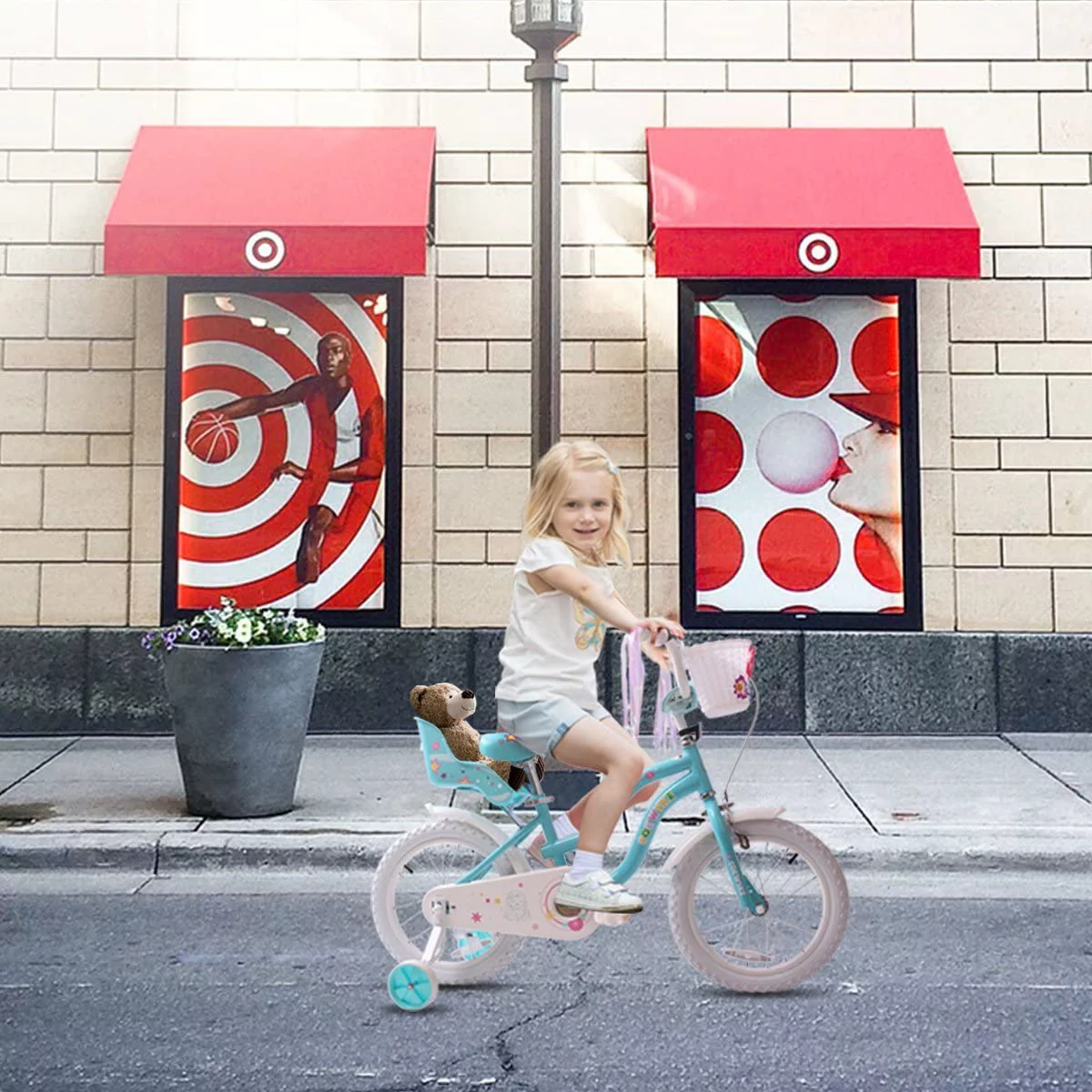 Coewske Princess Kids Bike 14 inch Boys Girls Bicycle with Training Wheels, Pink - Womvr