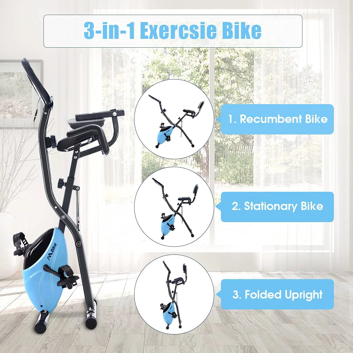 Folding Exercise Bike with 10-Level Adjustable Magnetic Resistance | Upright and Recumbent Foldable Stationary Bike is The Perfect Workout Bike for Home Use for Men, Women, and Seniors - Womvr