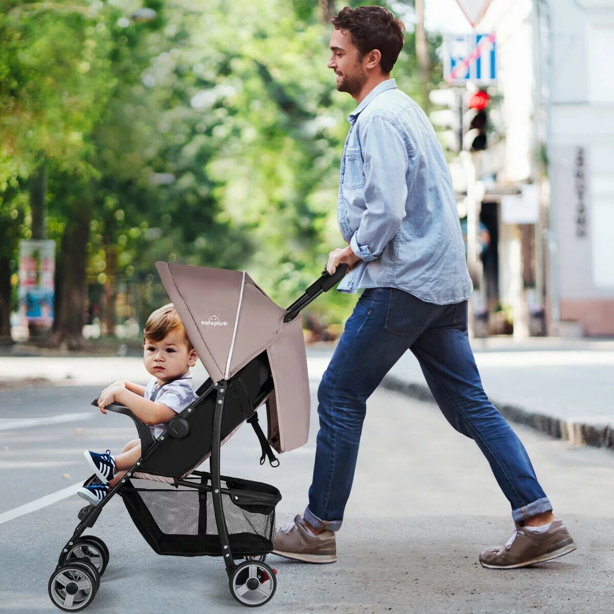 Costway Foldable Lightweight Baby Stroller Kids Travel Pushchair 5-Point Safety System Coffee - Womvr