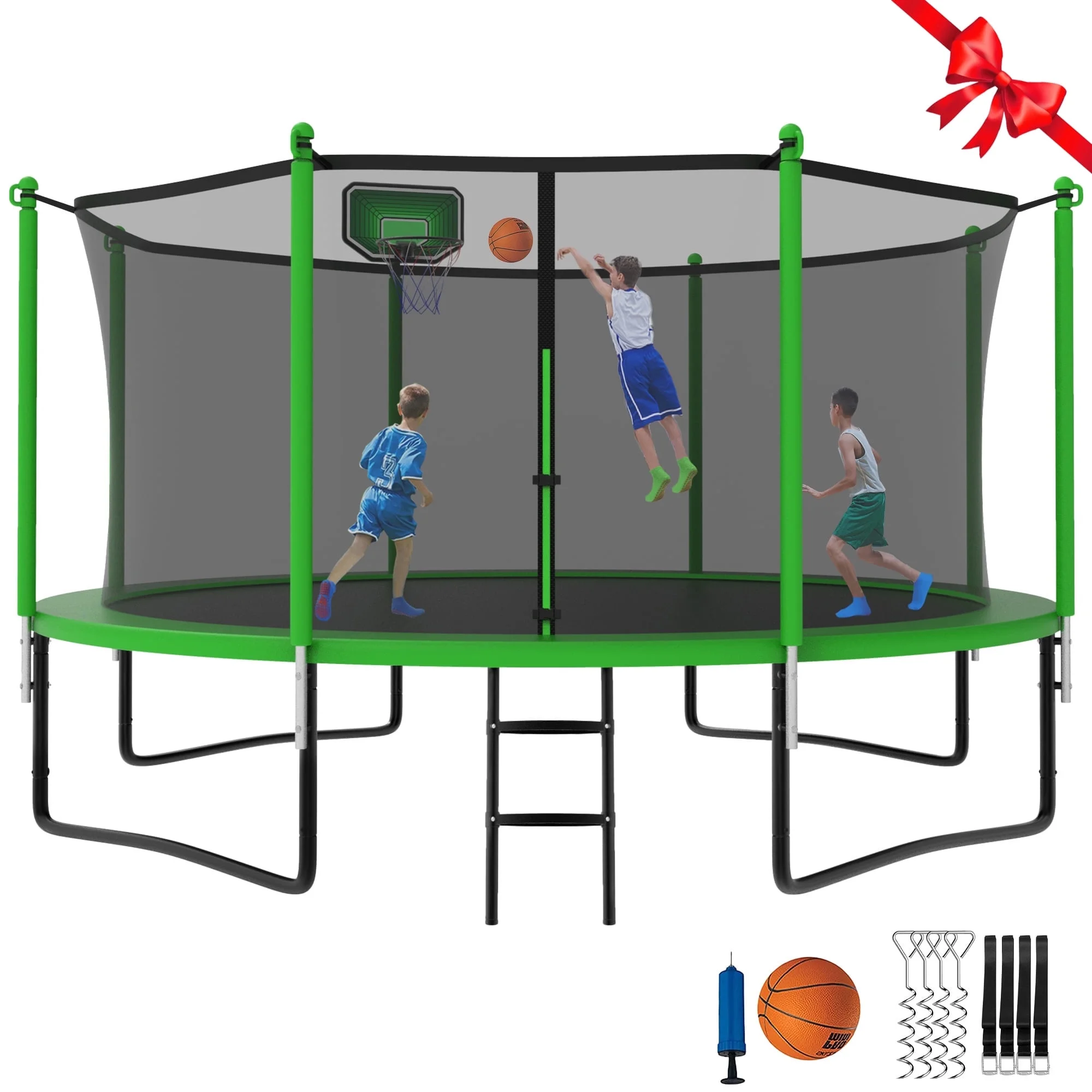 YORIN Trampoline 12FT for Kids Adults with Enclosure Net, 1200LBS Round Outdoor Trampoline with Basketball Hoop, Ladder, Galvanized Anti-Rust Coating Backyard Recreational Trampoline - Womvr