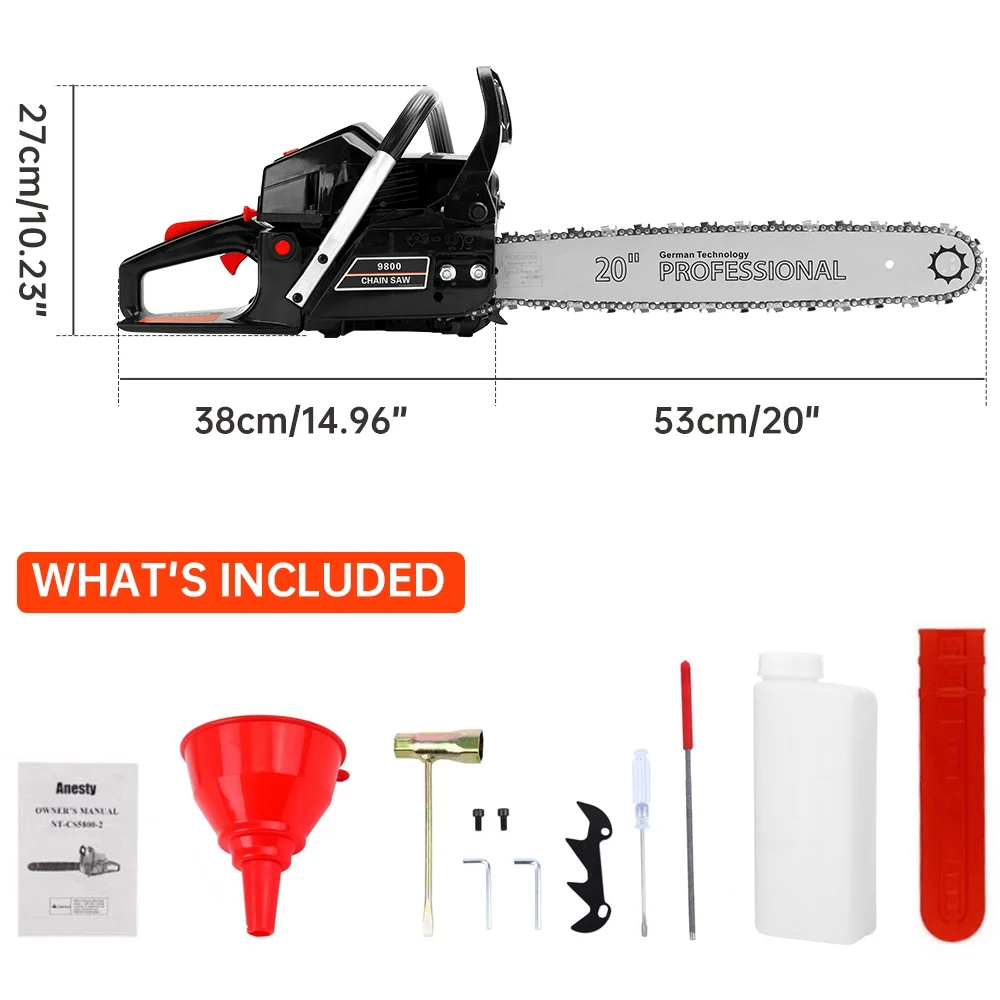 TOPTENG Gasoline Chainsaw with 22 in. Bar 52CC Engine 2-Cycle Gas Powered Chainsaw for Farm/Garden/Ranch/Firewood - Womvr