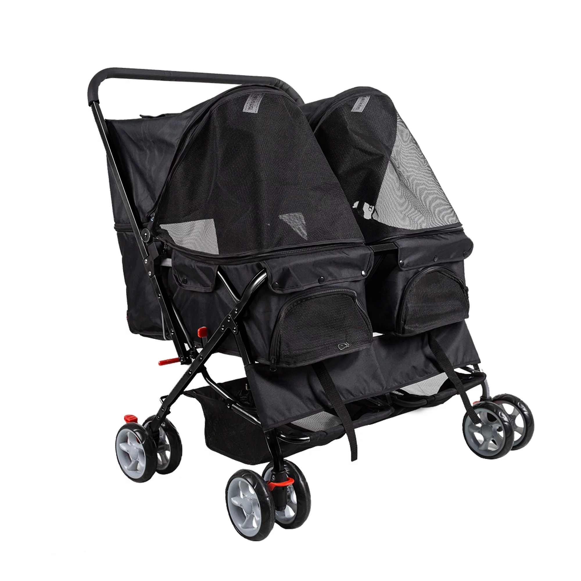 Karmas Product Double Pet Stroller Foldable Doggy Stroller Two-Seater Carrier Strolling Cart for Dog Cat, Blue - Womvr