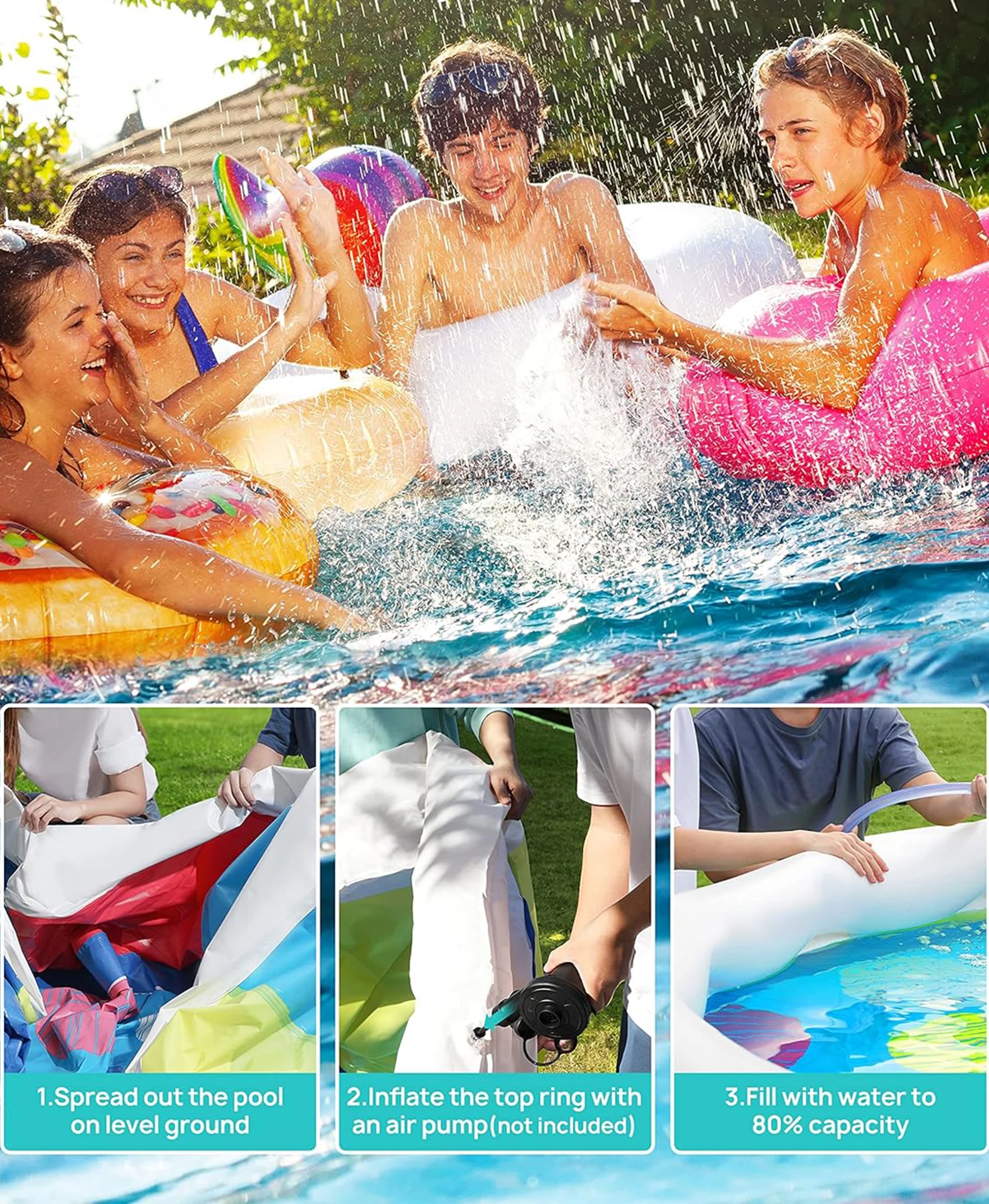 Inolait Inflatable Swimming Pool  Above Ground for Kids Family Water Sport 15' x 36