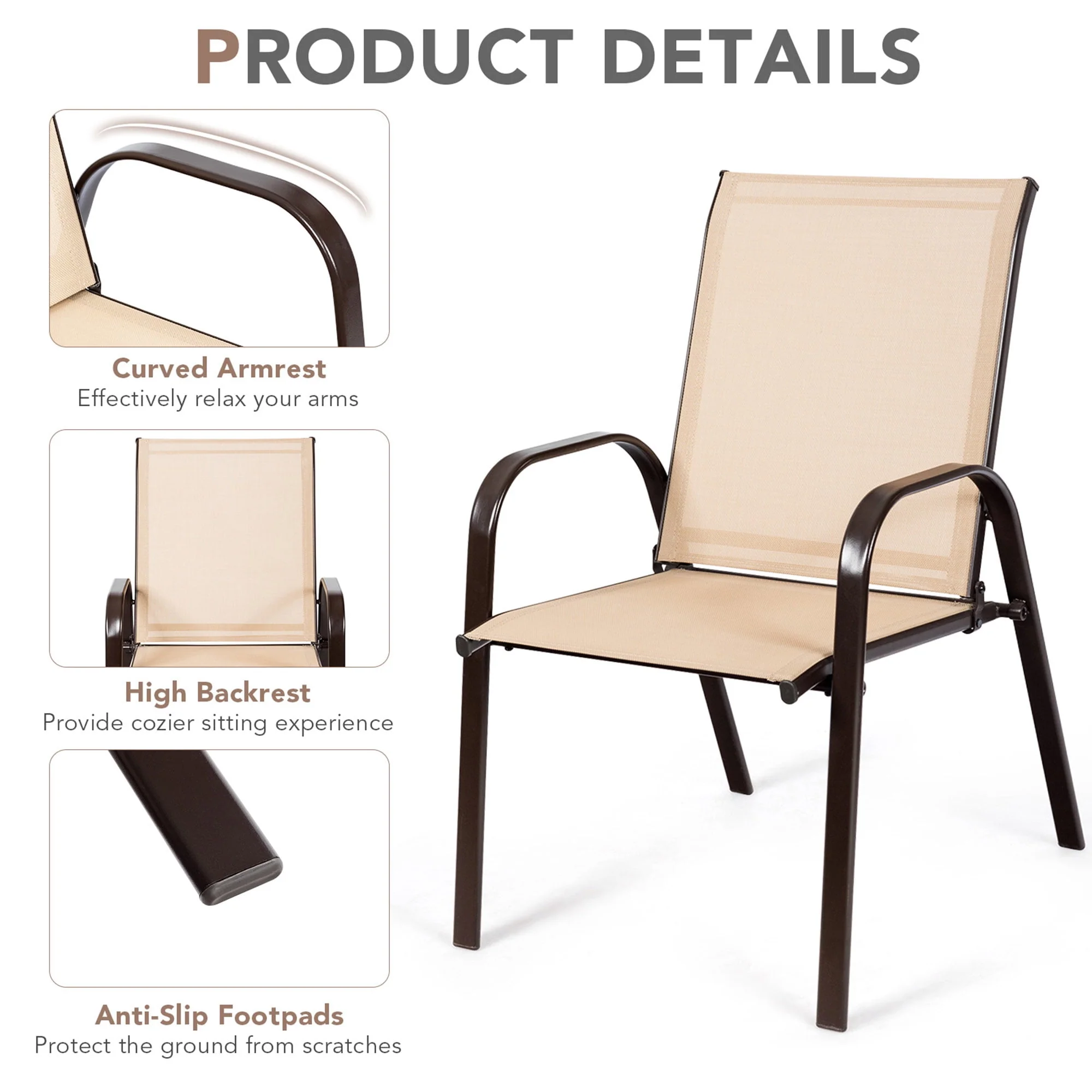 Gymax Set of 2 Patio Chairs Dining Chairs w/ Steel Frame Yard Outdoor Grey - Womvr