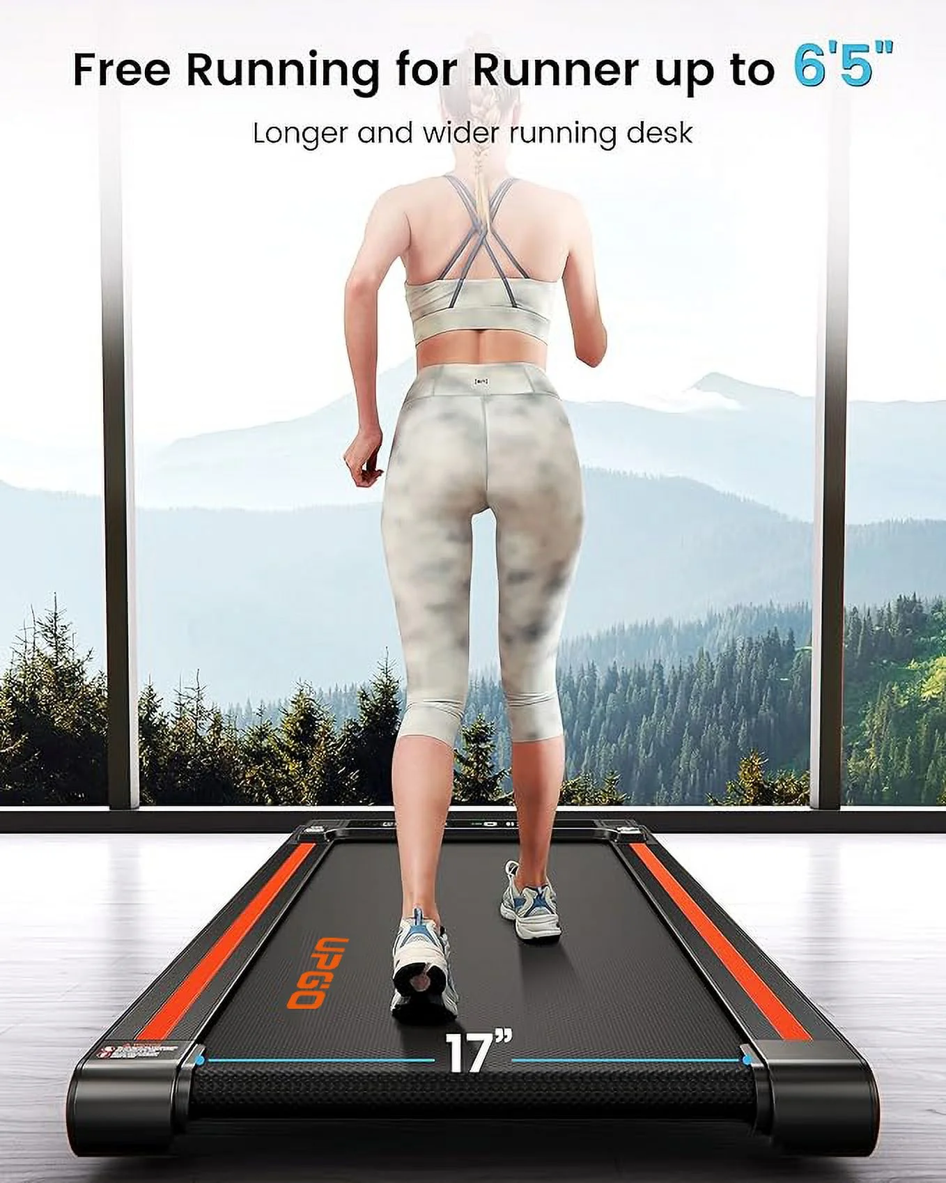 UPGO 2.5HP Walking Pad Under Desk Treadmill with Remote Control, Bluetooth and LED for Home/Office, Walking Jogging Machine with 265 lbs Weight Capacity - Womvr