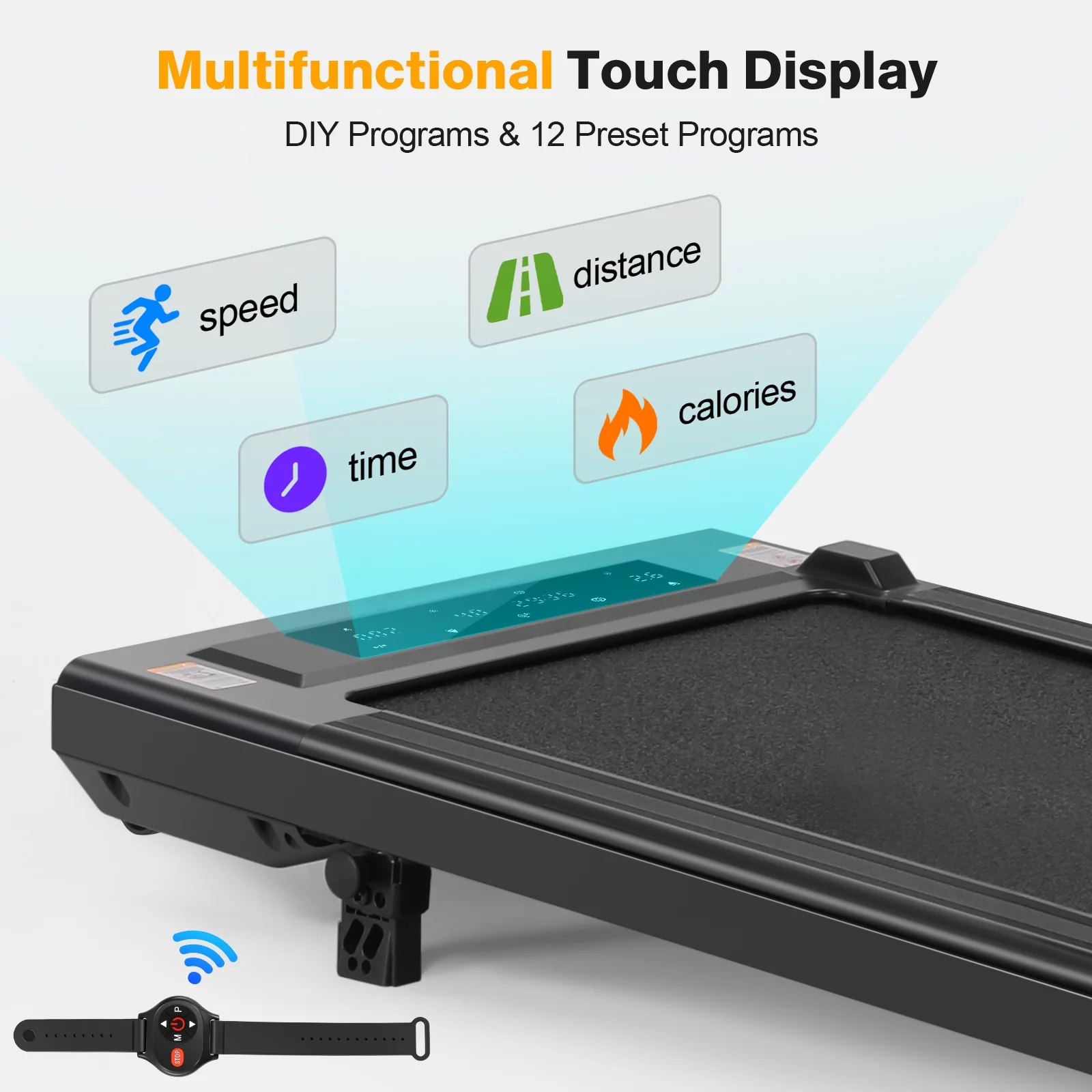 Tikmboex 2.5HP Walking Pad Under Desk Treadmill with Incline LED Touch Screen Remote Control, 2 in 1 Compact Treadmill for Home Office, Black - Womvr