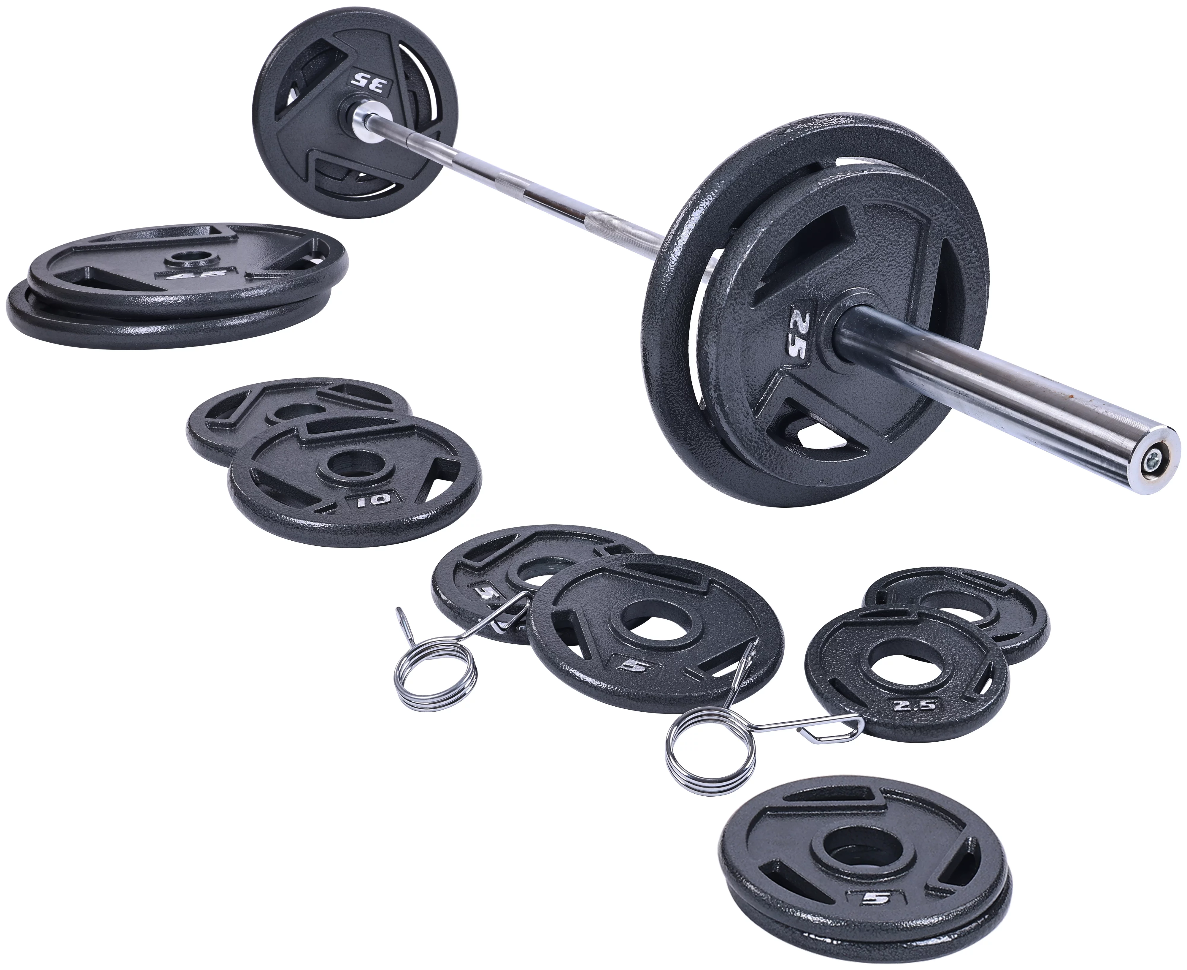 BalanceFrom Cast Iron Olympic Weight Including 7FT Olympic Barbell and Clips, 300-Pound Set (255 Pounds Plates + 45 Pounds Barbell), Multiple Packages - Womvr