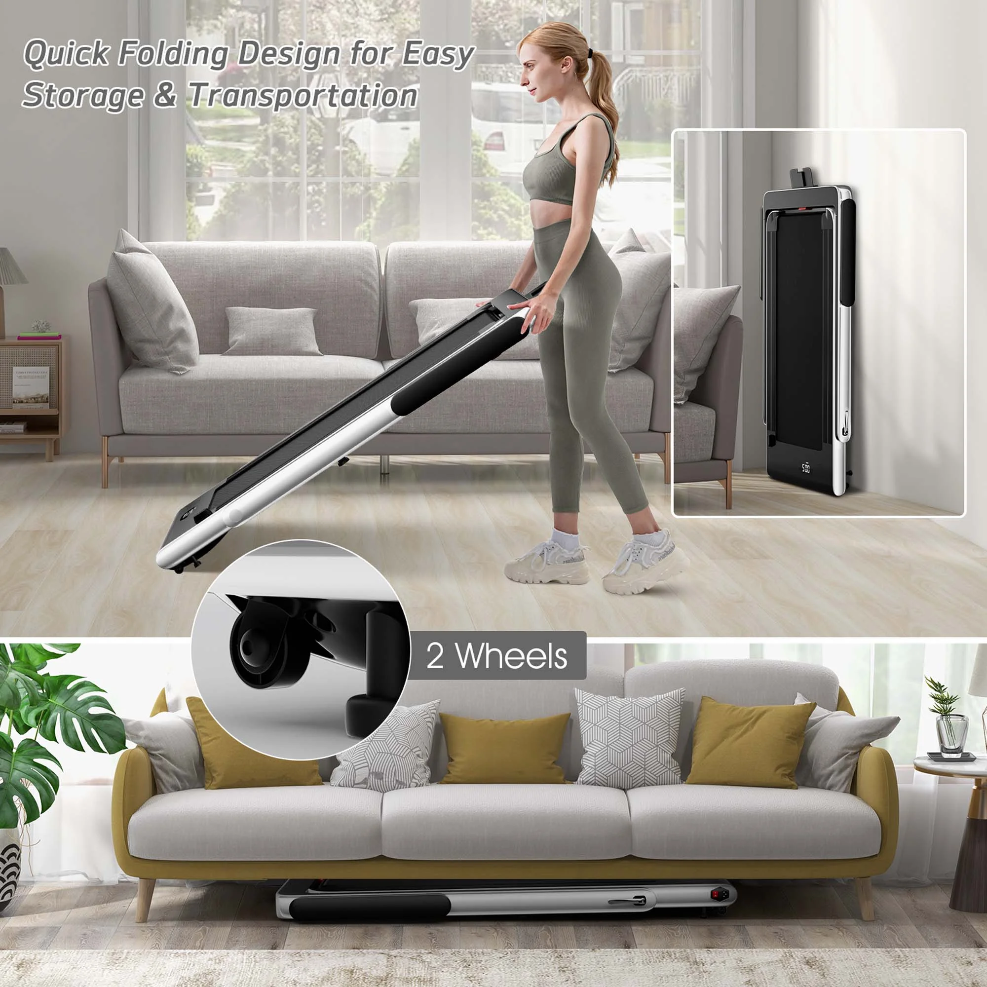 SuperFit Up To 7.5MPH 2.25HP 2 in 1 Dual Display Screen Folding Treadmill Jogging Machine W/APP Control Silver - Womvr