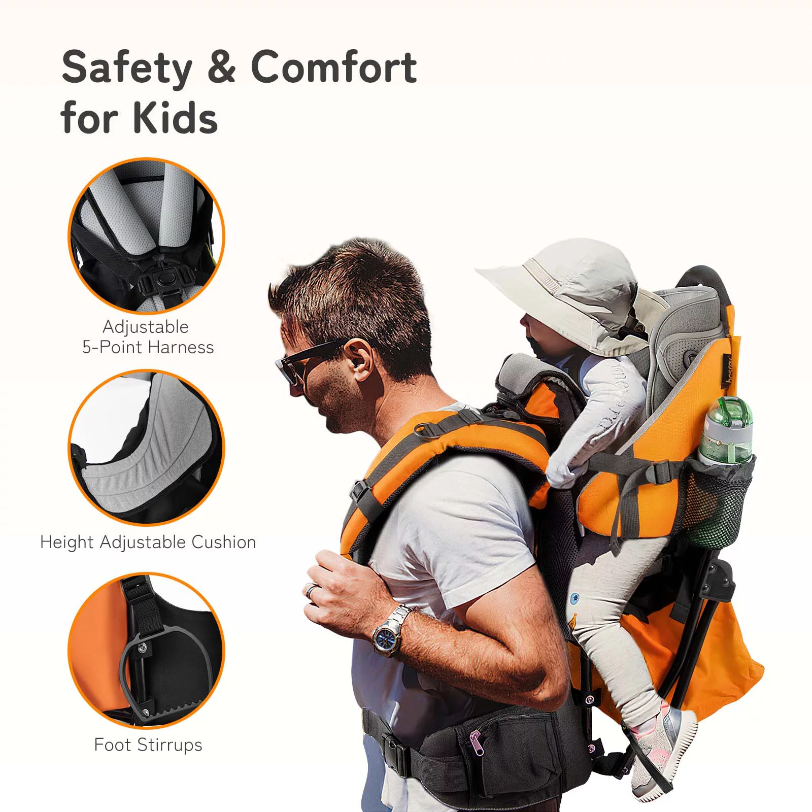 Besrey Baby Hiking Backpack Carrier for Toddlers, Waterproof & Lightweight Outdoor Child Back Frame, Black - Womvr