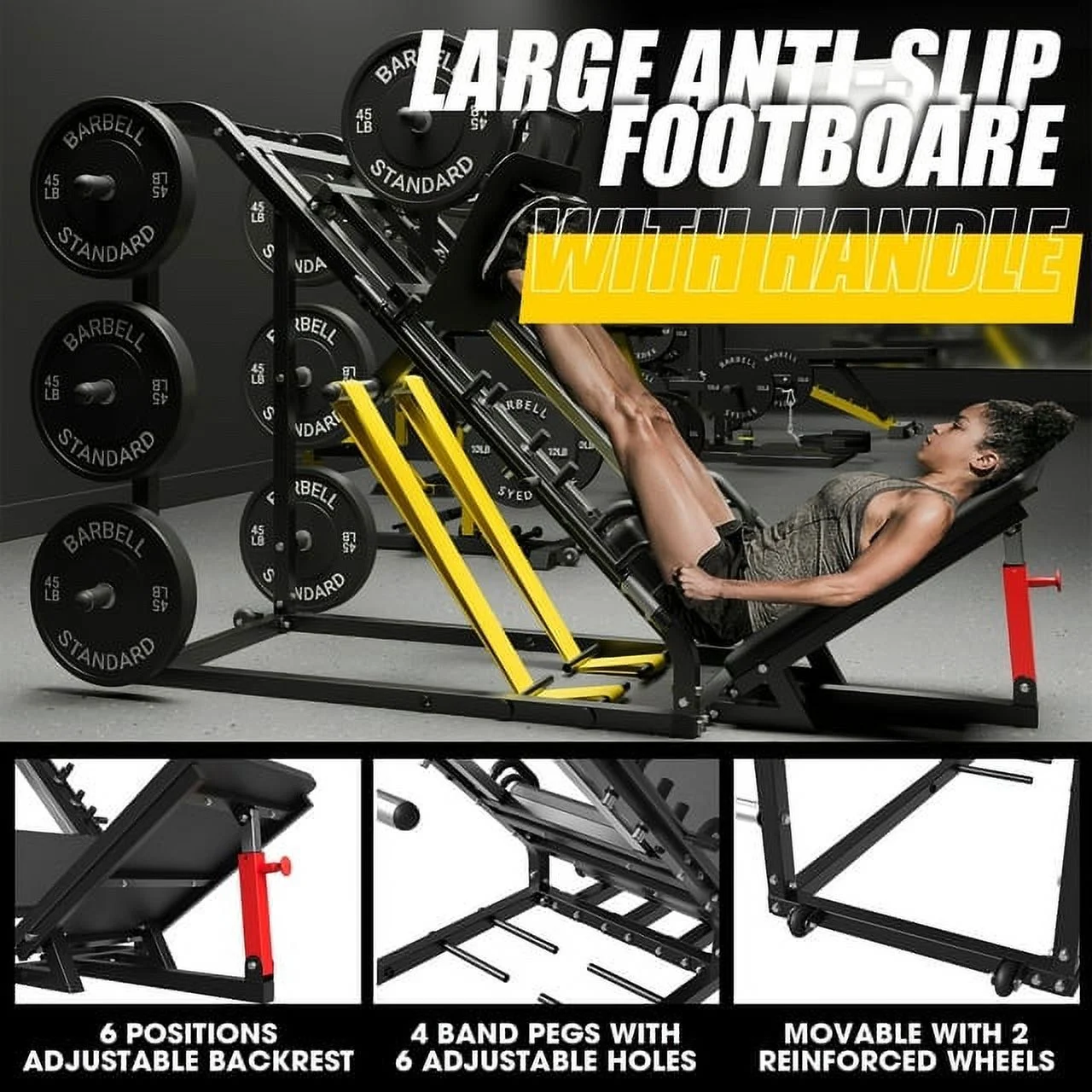 syedee Leg Press Machine with Calf Block, 1500LBS Weight Capacity Adjustable Leg Machine with Resistance Band Pegs and Plate Storages, Workout Equipment for Strength Training - Womvr