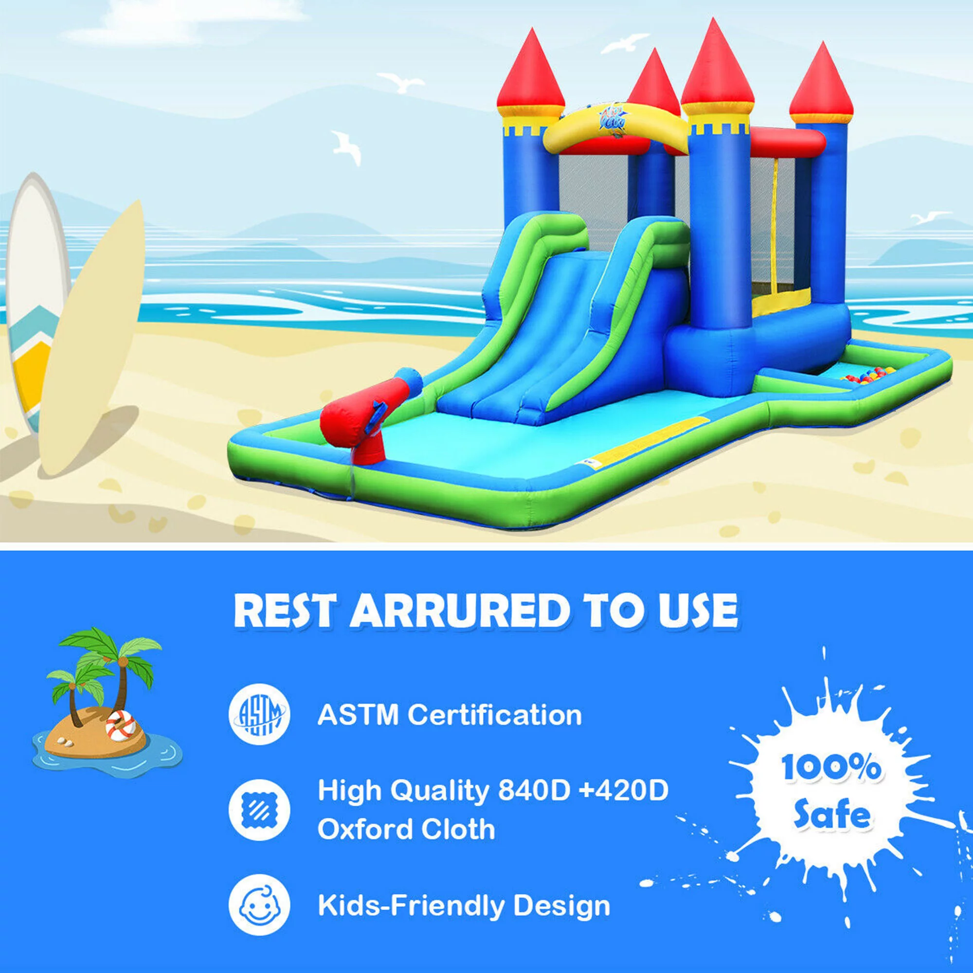 Gymax Inflatable Bouncer Climbing Slide Bounce House Water Park BallPit Without Blower - Womvr