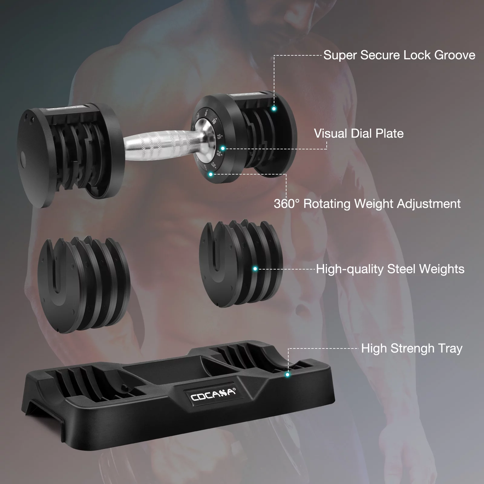 July's Song Adjustable Dumbbell Set,25 Lb Weights Set for Home Gym with Anti-Slip Handle,5-25 Lbs,Black - Womvr