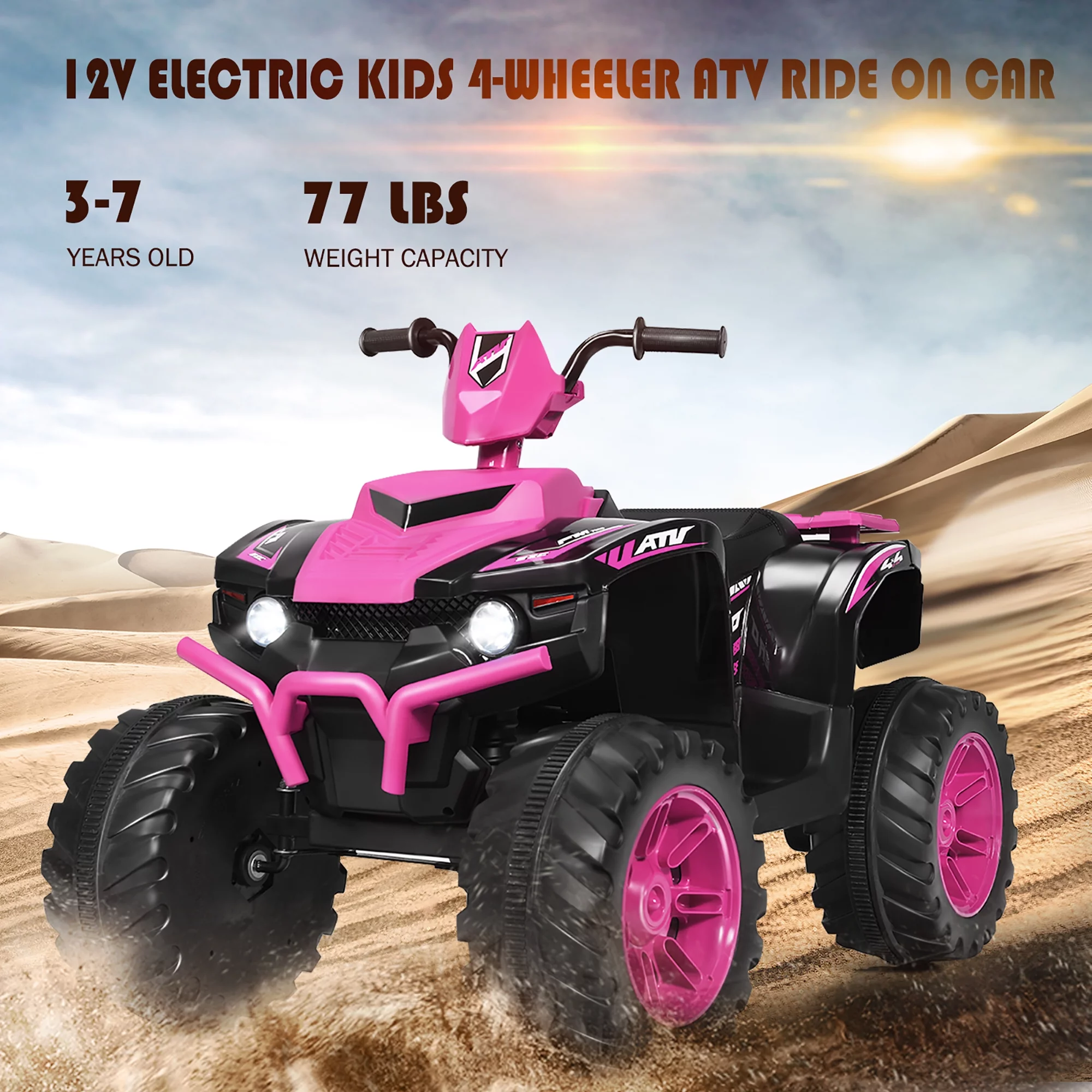 Costway 12V Kids 4-Wheeler ATV Quad Ride On Car w/ LED Lights Music  USB Navy - Womvr